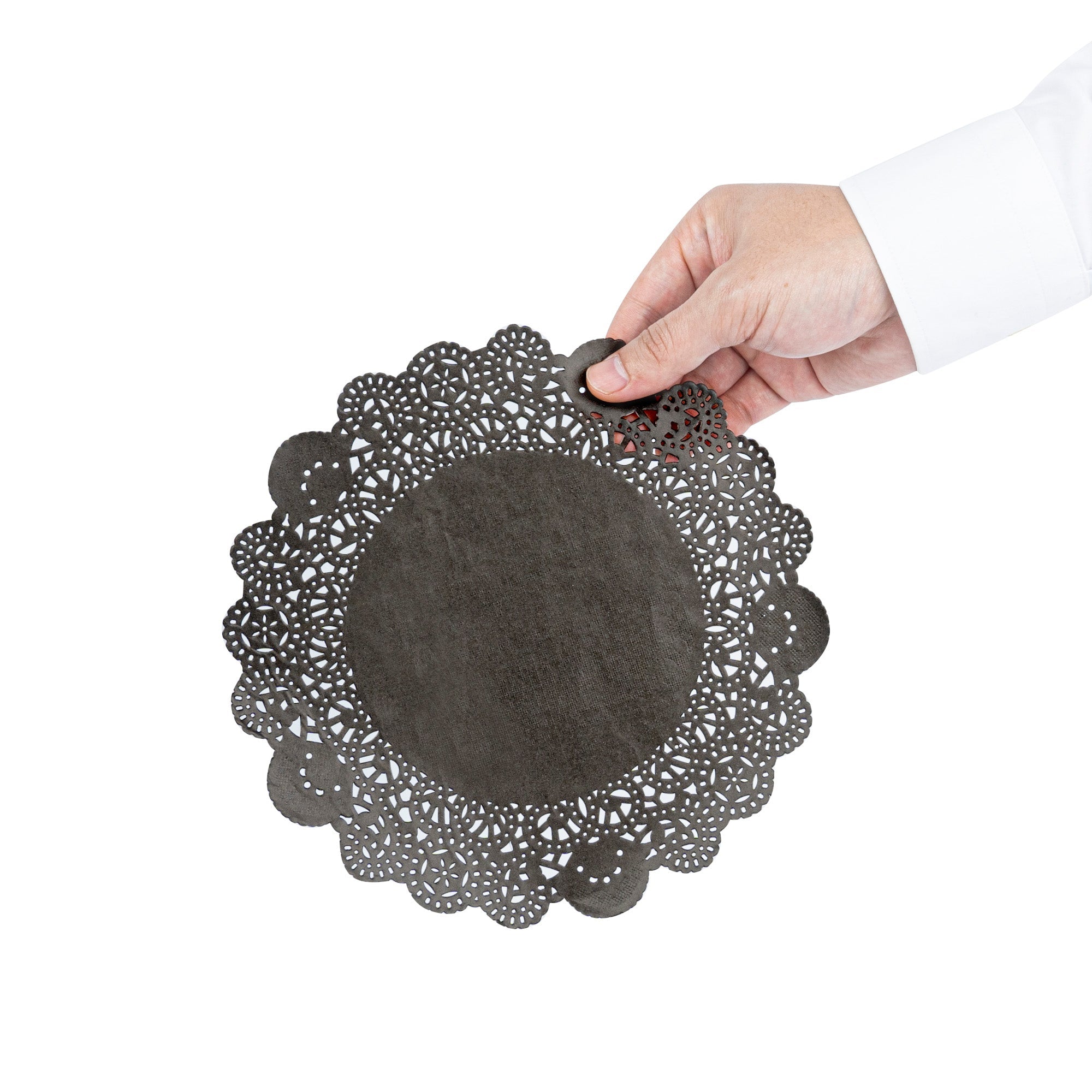 Pastry Tek Round Black Paper Doilies - Lace - 8" x 8" - 4000 count box
