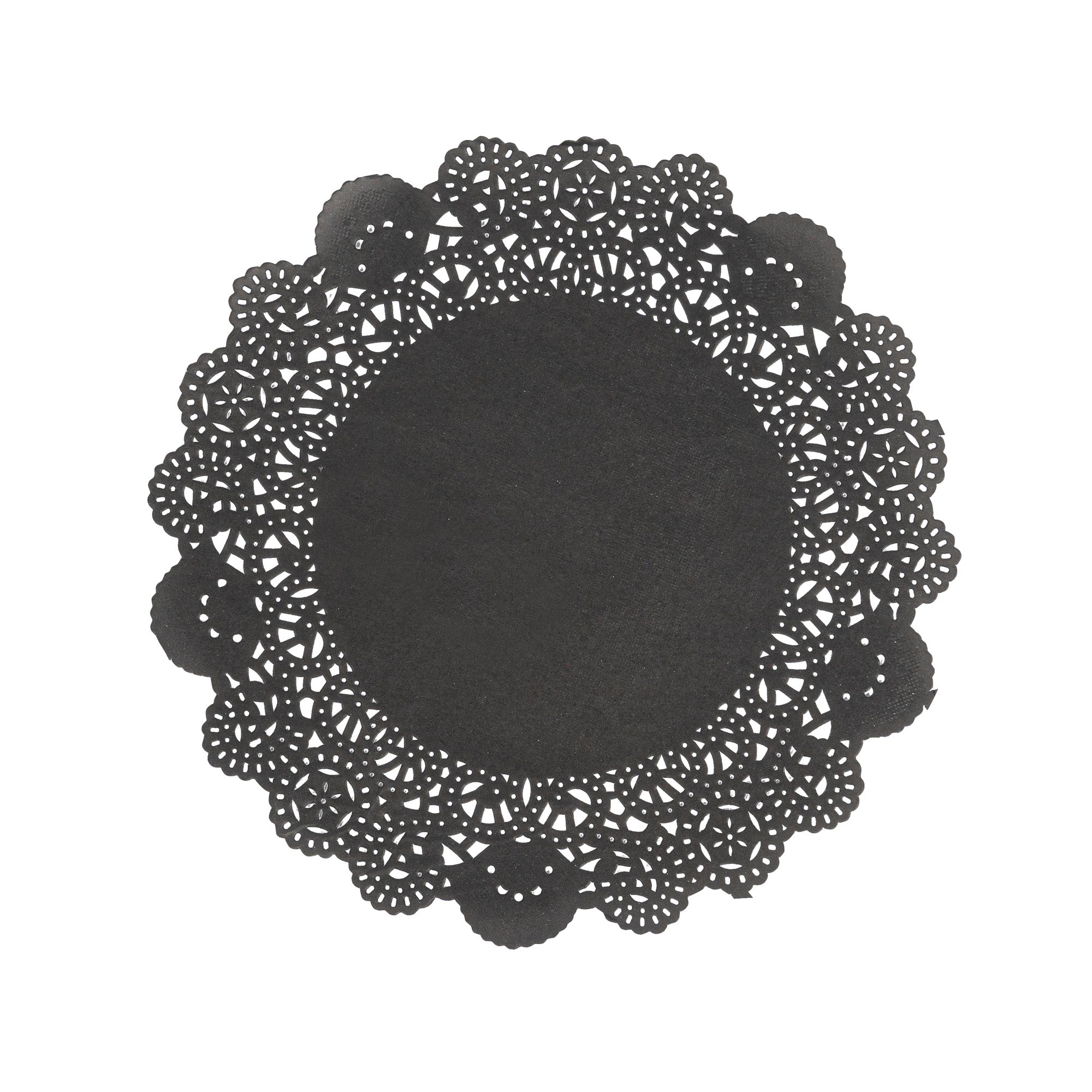 Pastry Tek Round Black Paper Doilies - Lace - 8" x 8" - 4000 count box