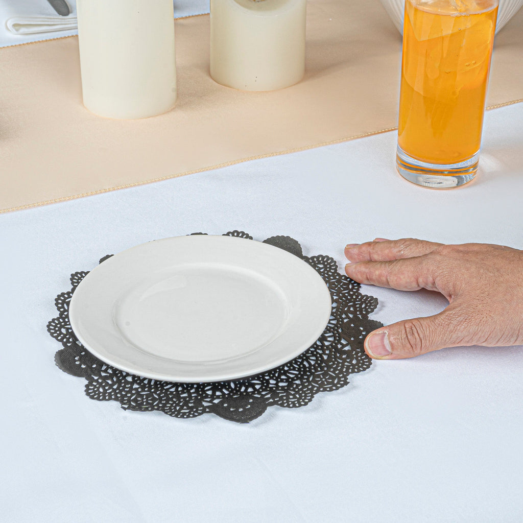 Pastry Tek Round Black Paper Doilies - Lace - 8" x 8" - 4000 count box