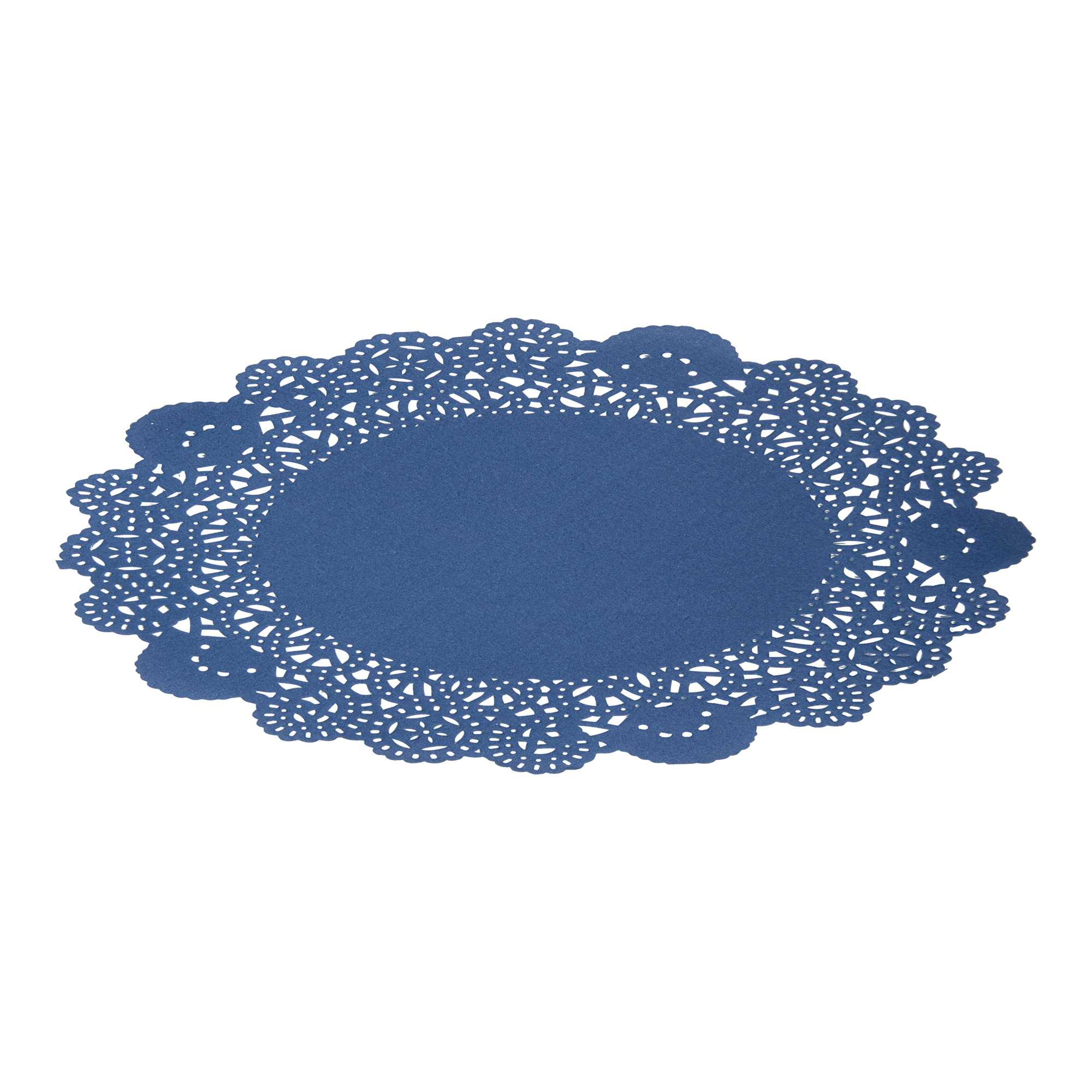 Pastry Tek Round Navy Blue Paper Doilies - Lace - 8" x 8" - 4000 count box