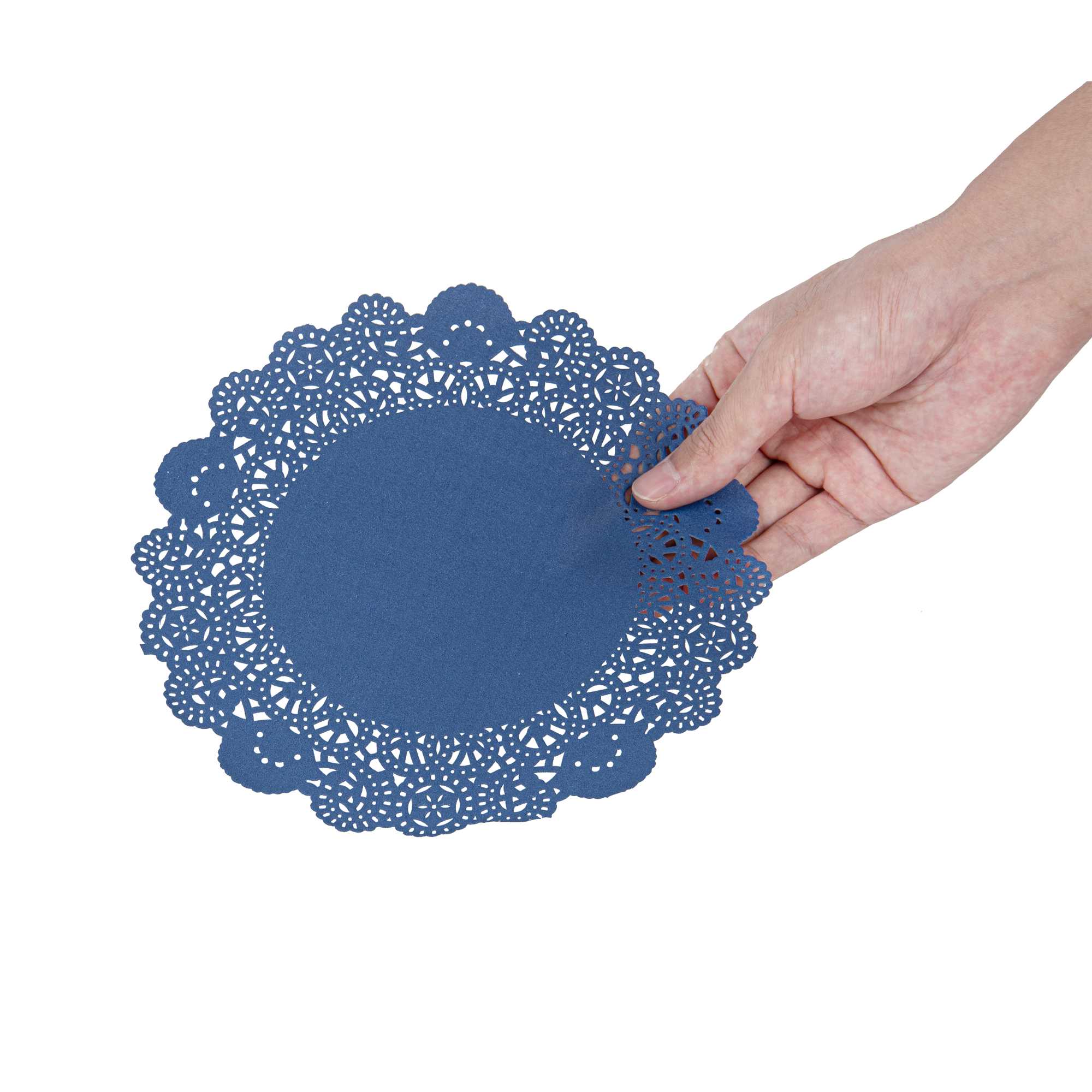 Pastry Tek Round Navy Blue Paper Doilies - Lace - 8" x 8" - 4000 count box