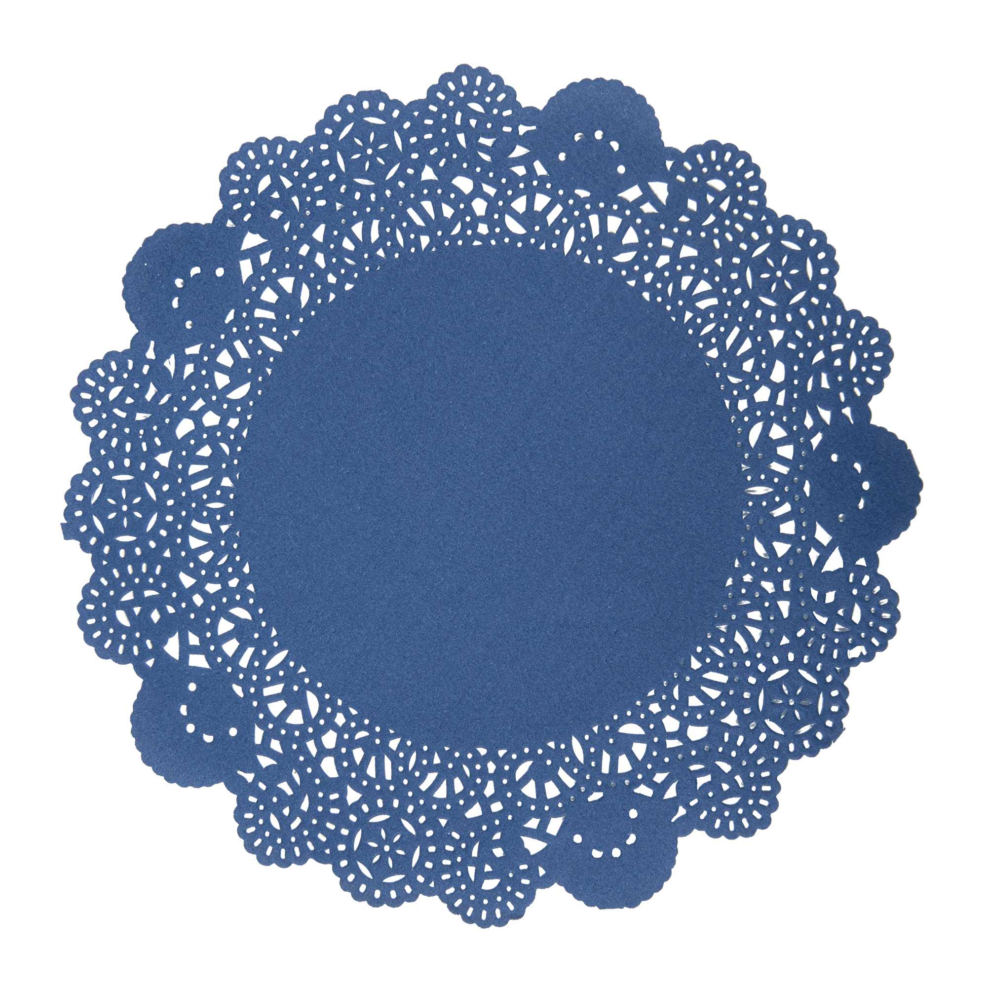Pastry Tek Round Navy Blue Paper Doilies - Lace - 8" x 8" - 4000 count box