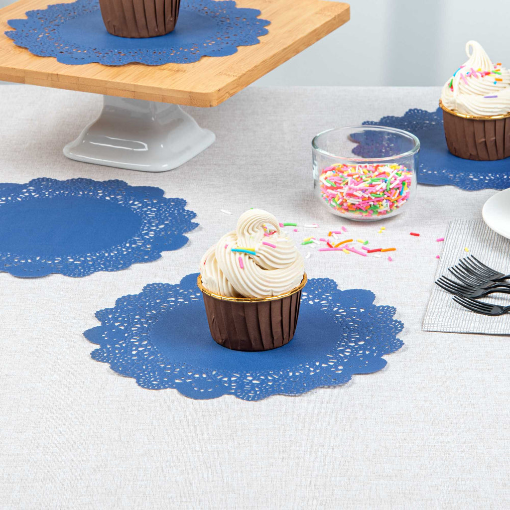 Pastry Tek Round Navy Blue Paper Doilies - Lace - 8" x 8" - 4000 count box