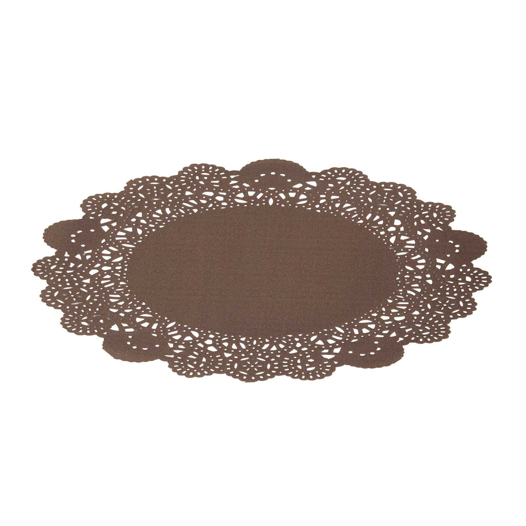 Pastry Tek Round Brown Paper Doilies - Lace - 8" x 8" - 100 count box