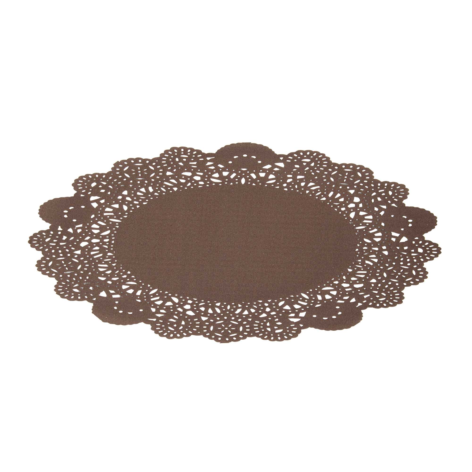 Pastry Tek Round Brown Paper Doilies - Lace - 8" x 8" - 100 count box
