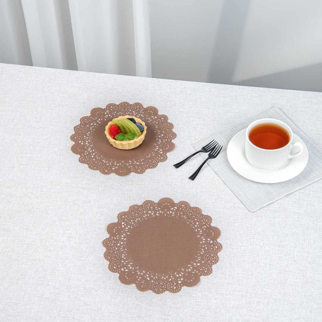 Pastry Tek Round Brown Paper Doilies - Lace - 8" x 8" - 100 count box