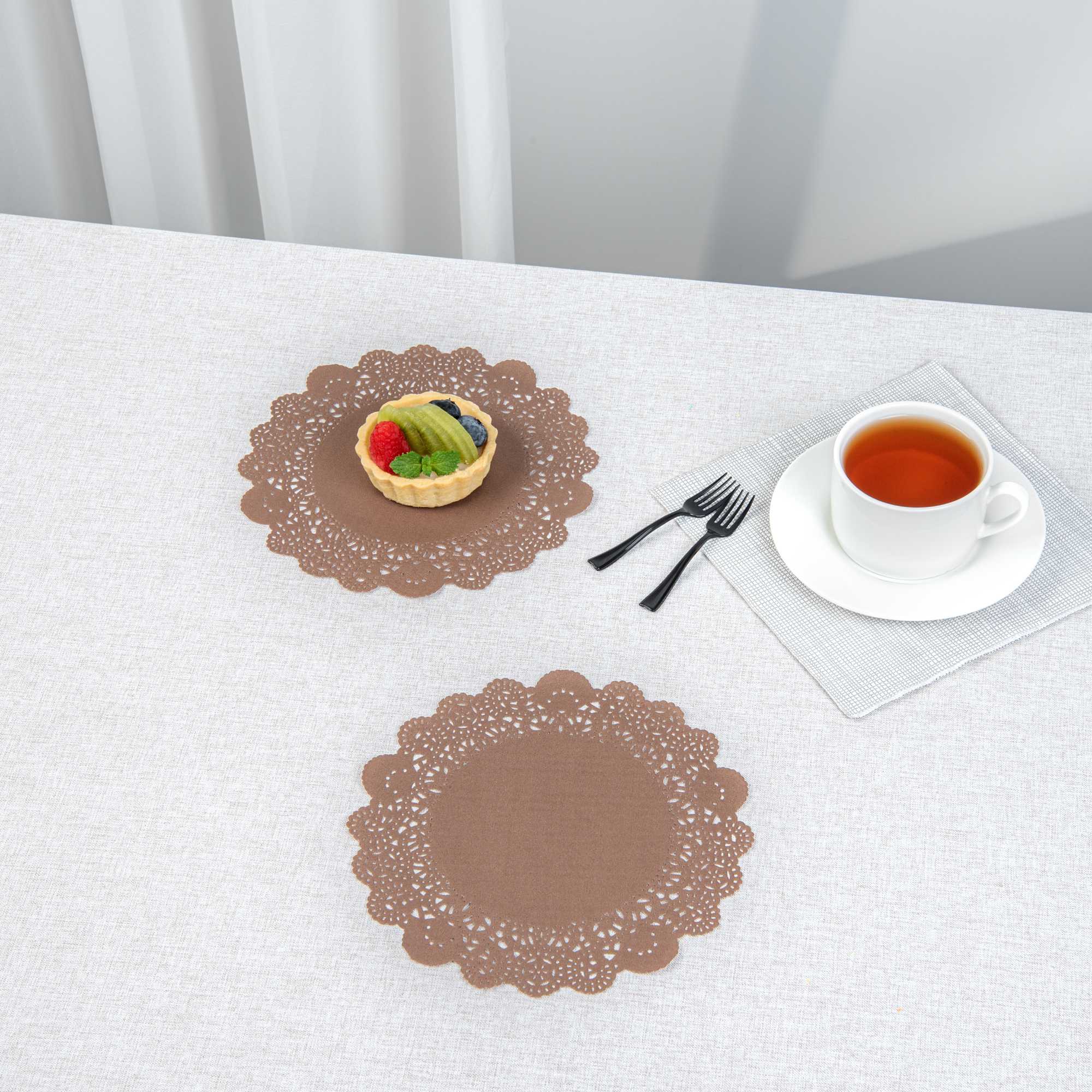 Pastry Tek Round Brown Paper Doilies - Lace - 8" x 8" - 100 count box
