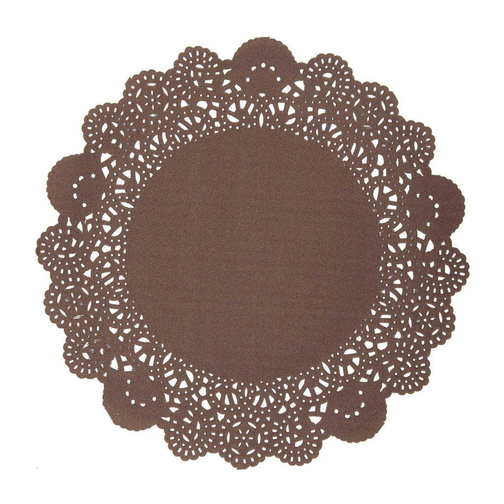 Pastry Tek Round Brown Paper Doilies - Lace - 8" x 8" - 100 count box