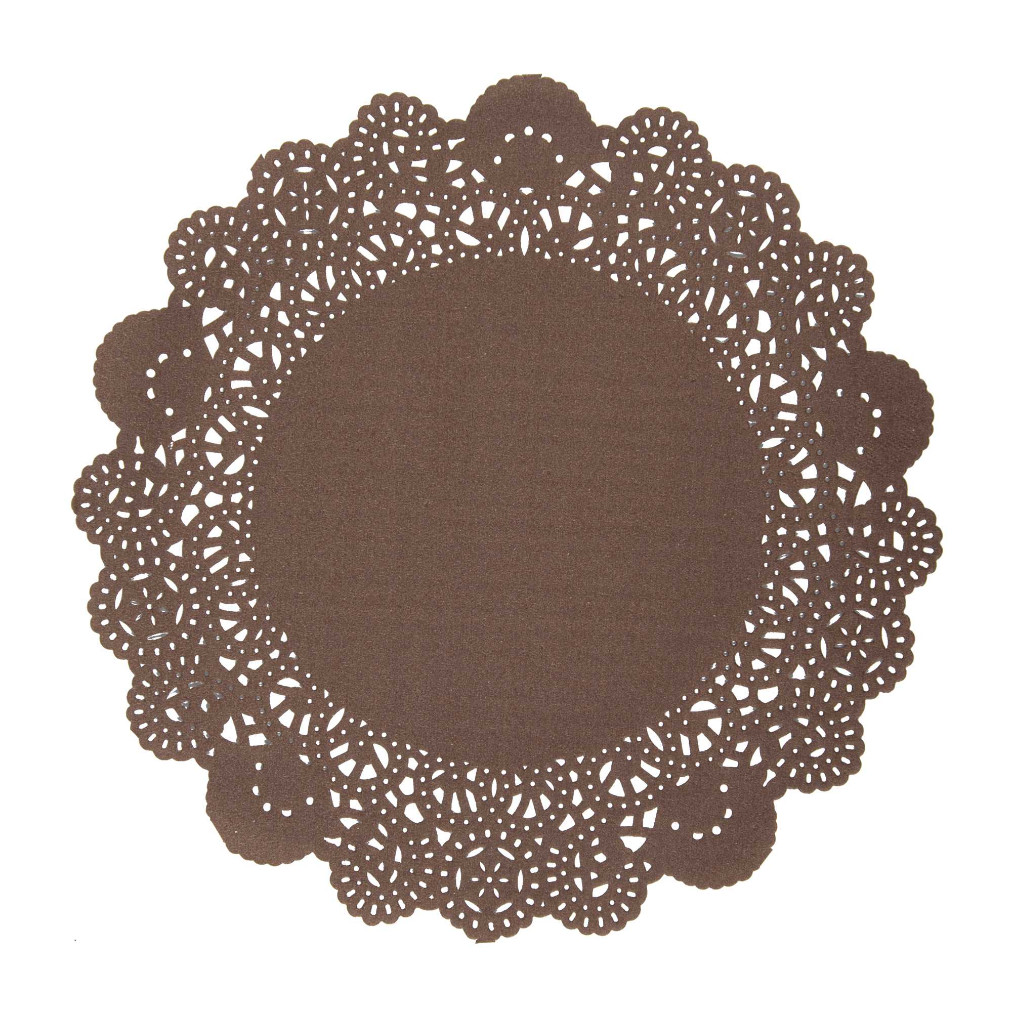 Pastry Tek Round Brown Paper Doilies - Lace - 8" x 8" - 100 count box