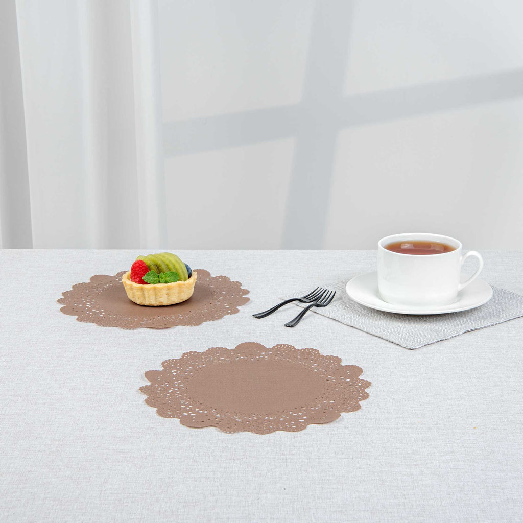 Pastry Tek Round Brown Paper Doilies - Lace - 8" x 8" - 100 count box