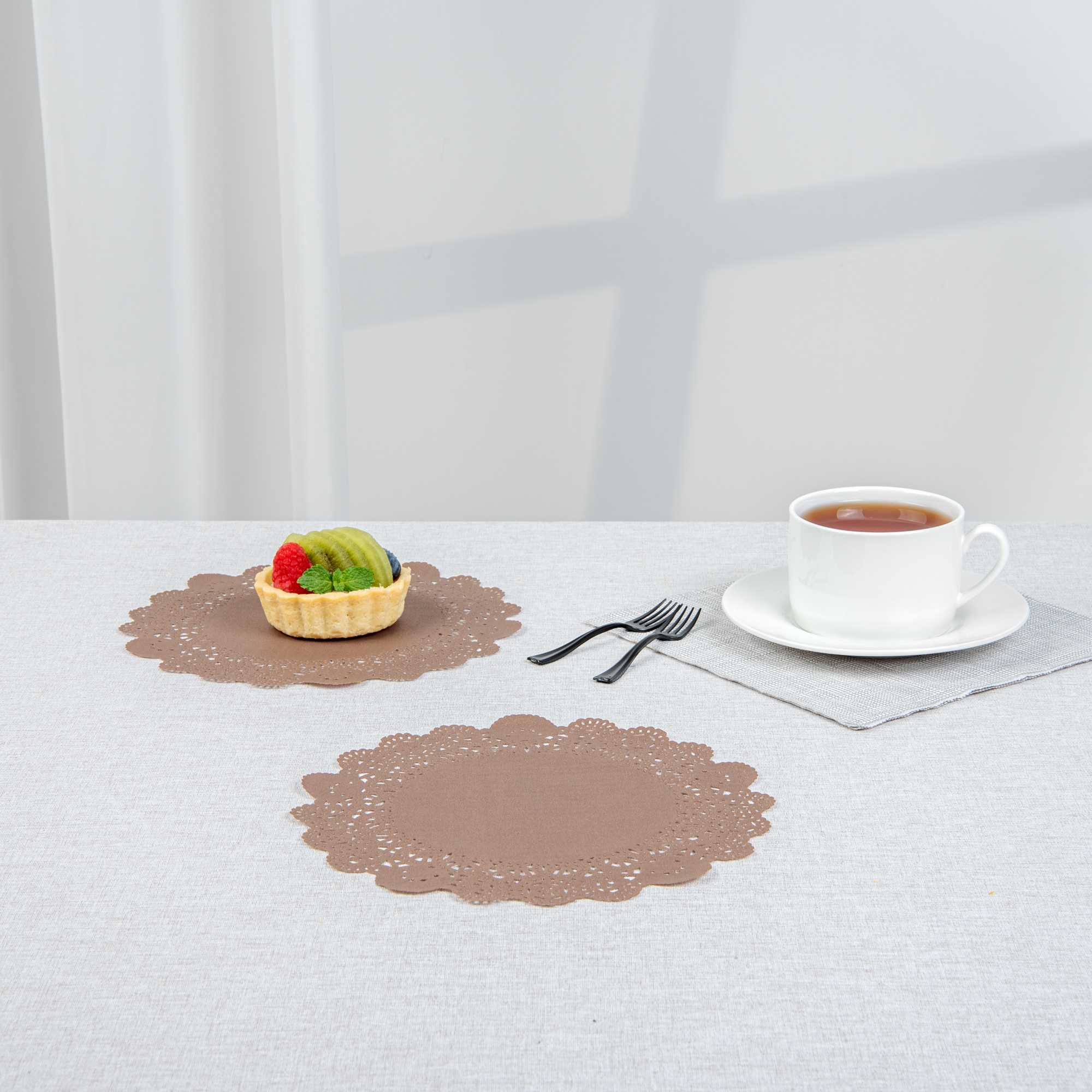 Pastry Tek Round Brown Paper Doilies - Lace - 8" x 8" - 100 count box