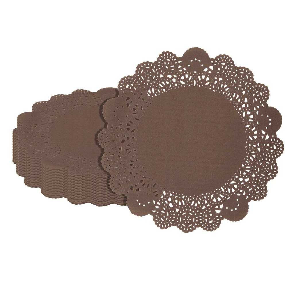 Pastry Tek Round Brown Paper Doilies - Lace - 8" x 8" - 4000 count box