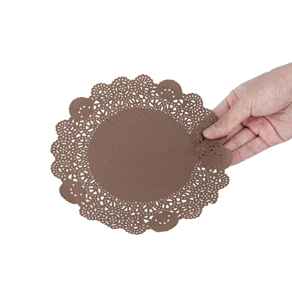 Pastry Tek Round Brown Paper Doilies - Lace - 8" x 8" - 4000 count box
