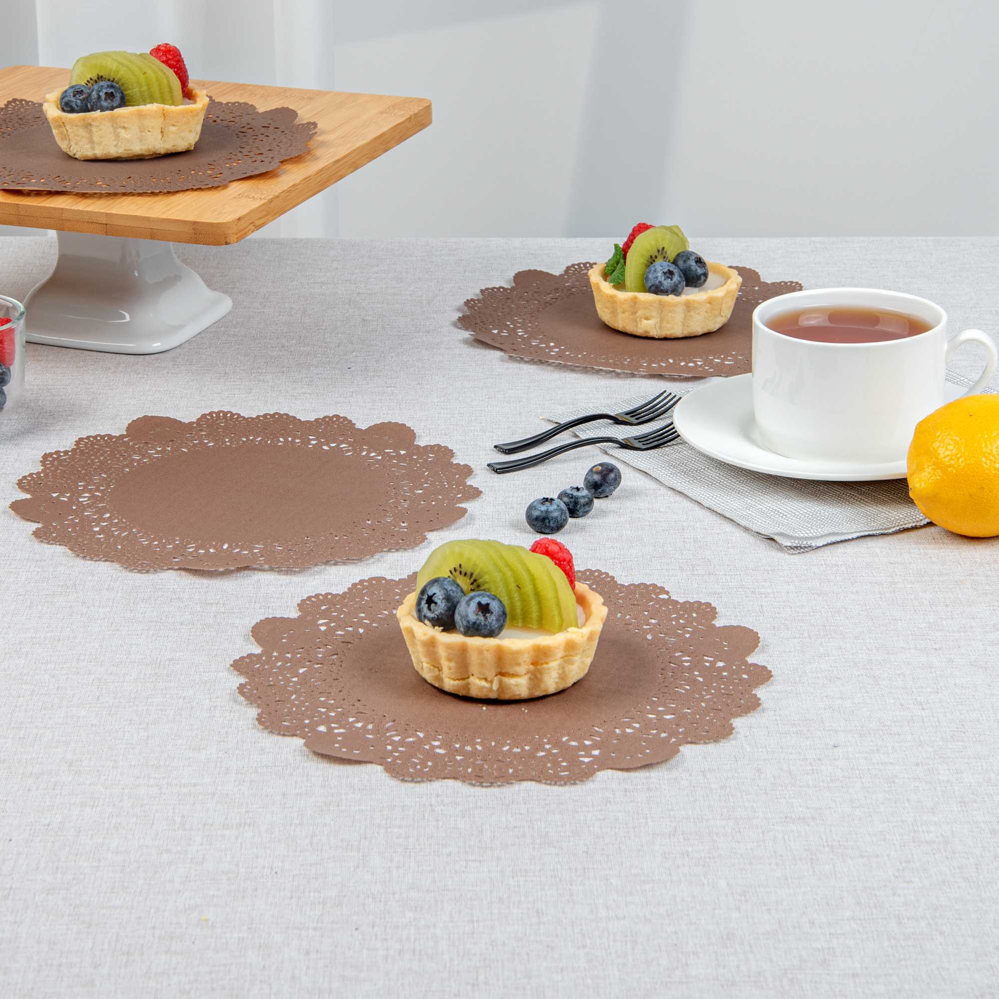 Pastry Tek Round Brown Paper Doilies - Lace - 8" x 8" - 4000 count box