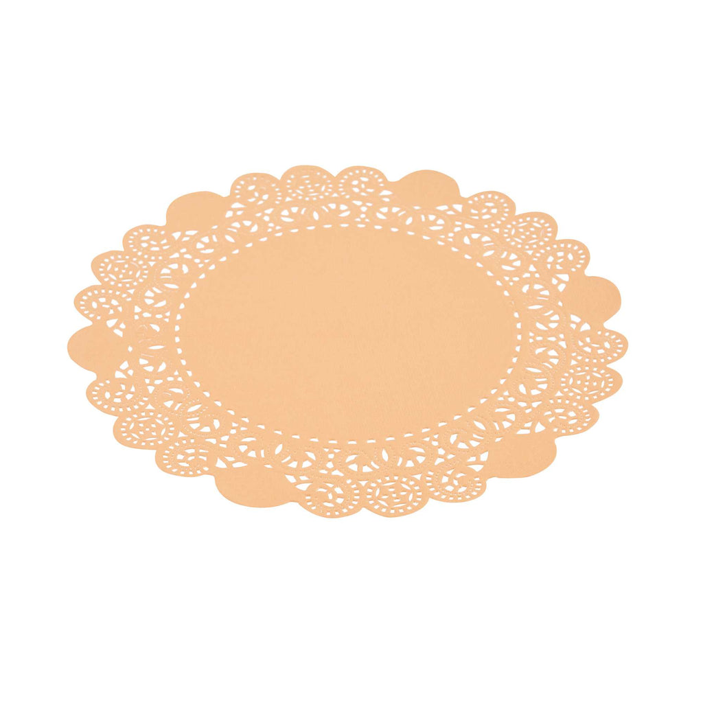 Pastry Tek Round Coral Paper Doilies - Lace - 8" x 8" - 100 count box
