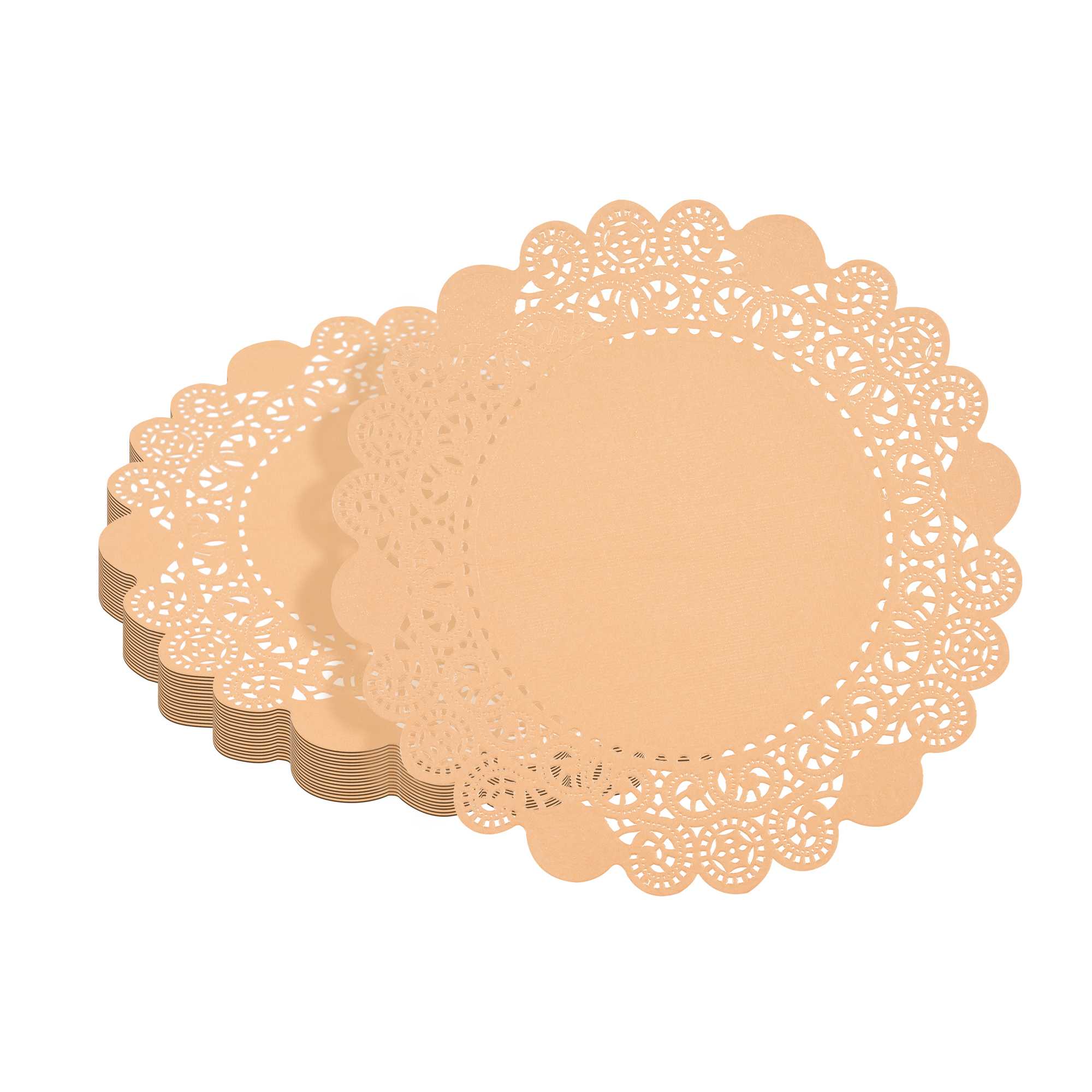 Pastry Tek Round Coral Paper Doilies - Lace - 8" x 8" - 100 count box