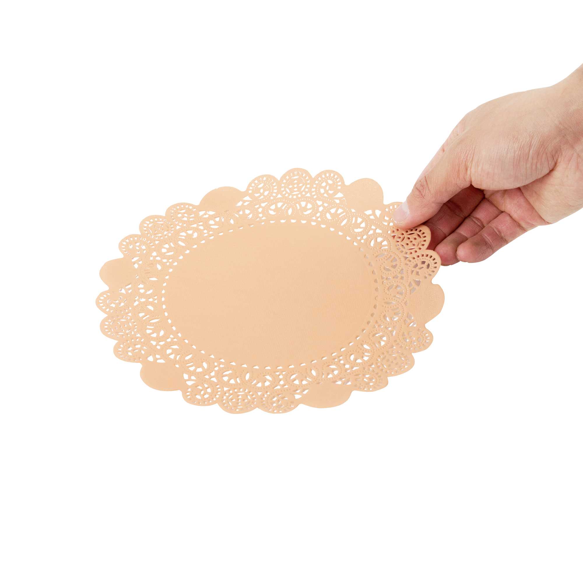 Pastry Tek Round Coral Paper Doilies - Lace - 8" x 8" - 100 count box