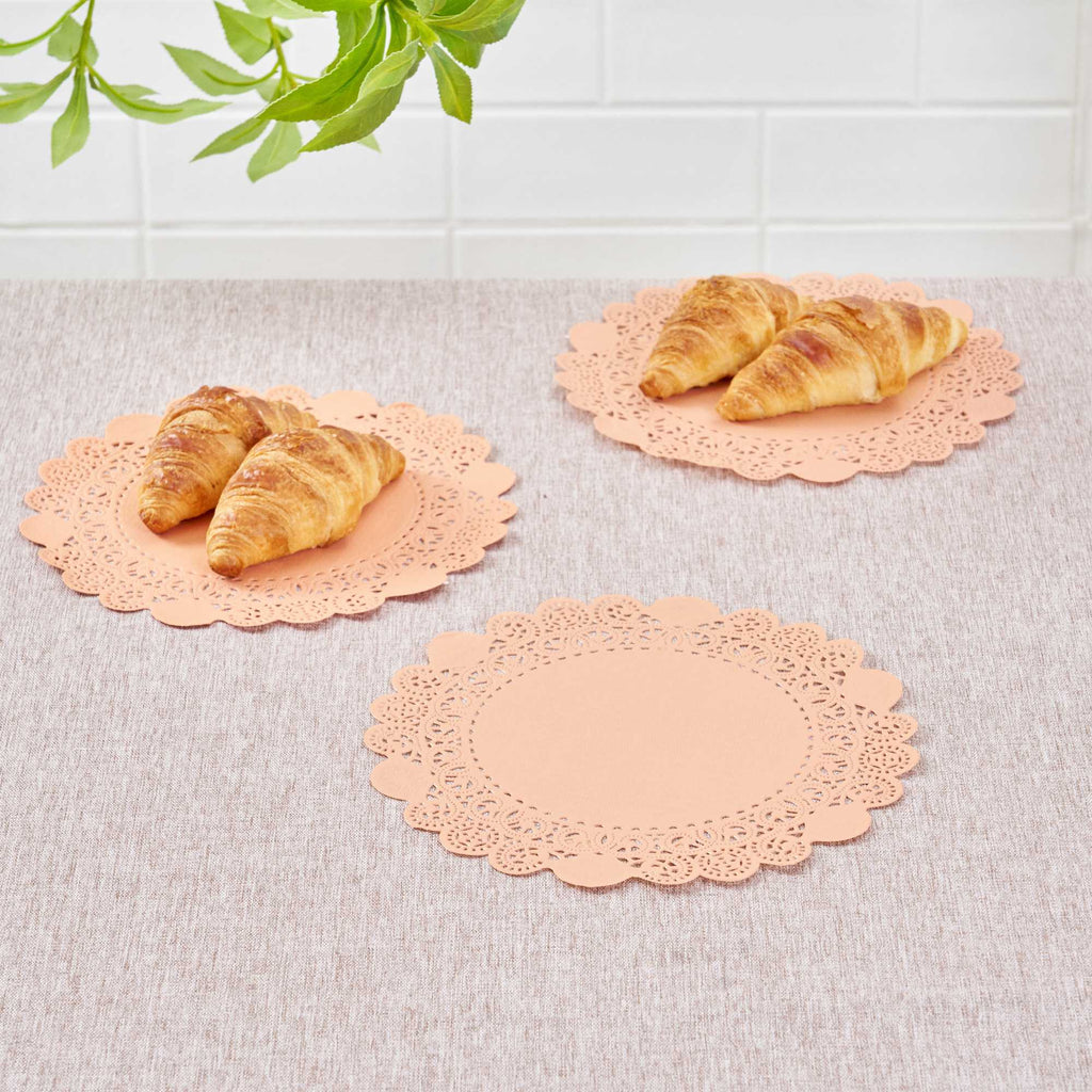 Pastry Tek Round Coral Paper Doilies - Lace - 8" x 8" - 100 count box