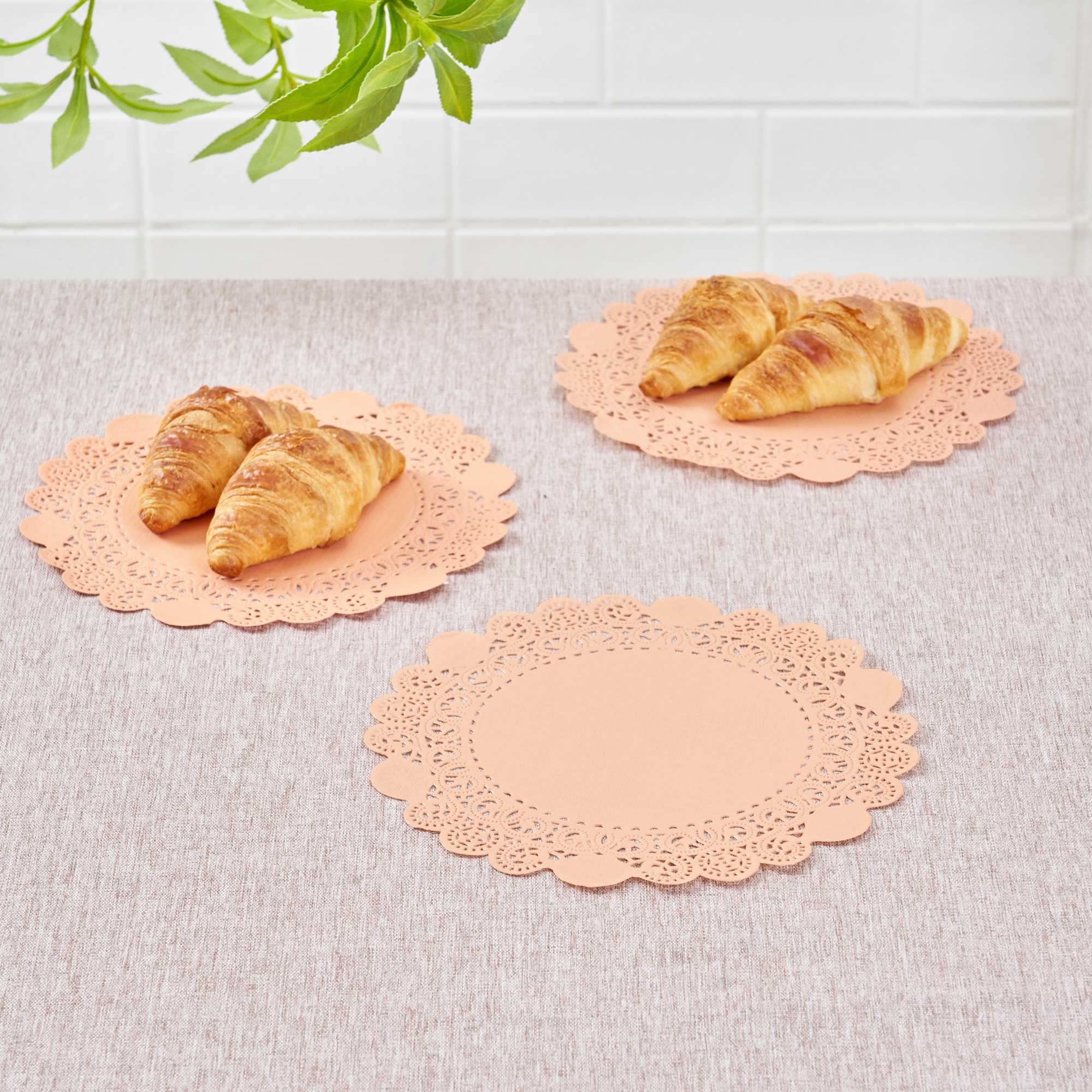 Pastry Tek Round Coral Paper Doilies - Lace - 8" x 8" - 100 count box