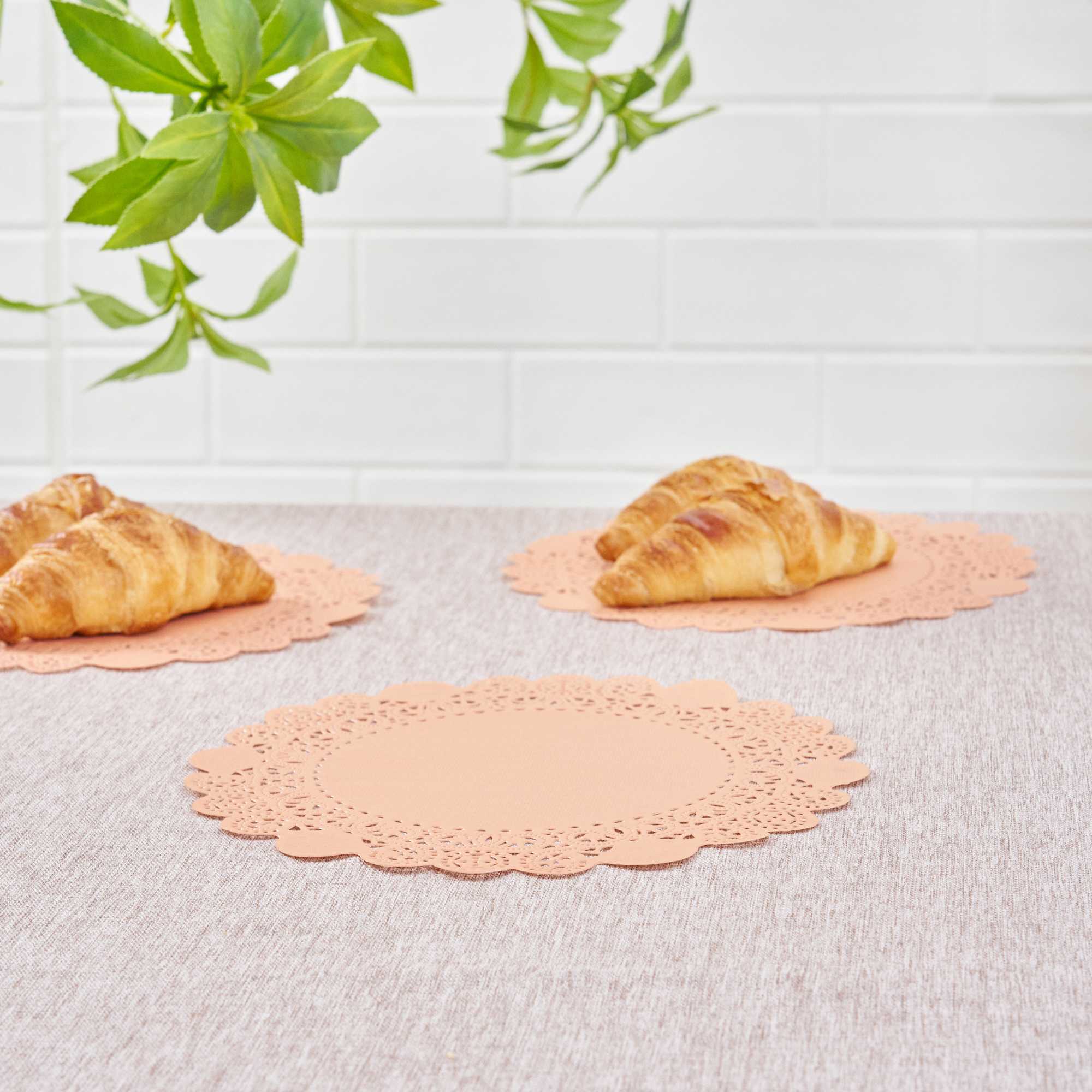 Pastry Tek Round Coral Paper Doilies - Lace - 8" x 8" - 100 count box