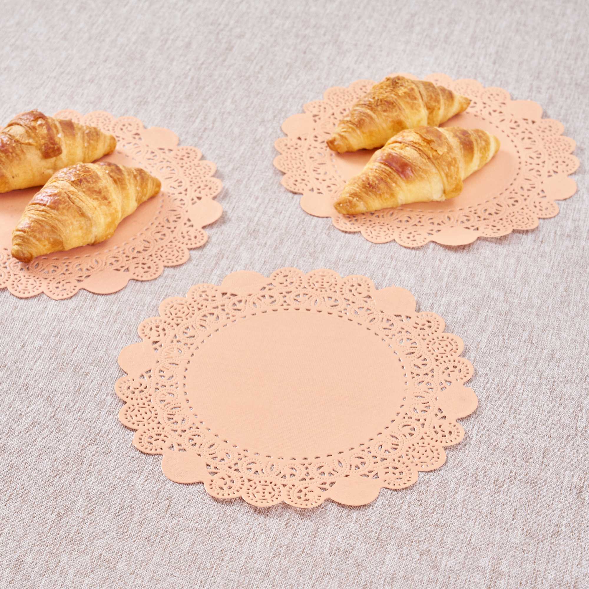 Pastry Tek Round Coral Paper Doilies - Lace - 8" x 8" - 4000 count box