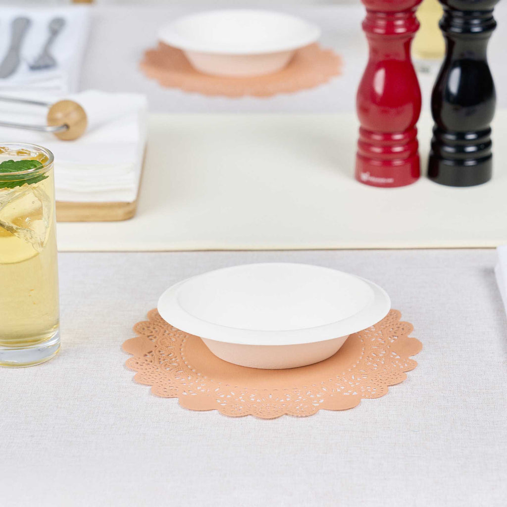 Pastry Tek Round Coral Paper Doilies - Lace - 8" x 8" - 4000 count box