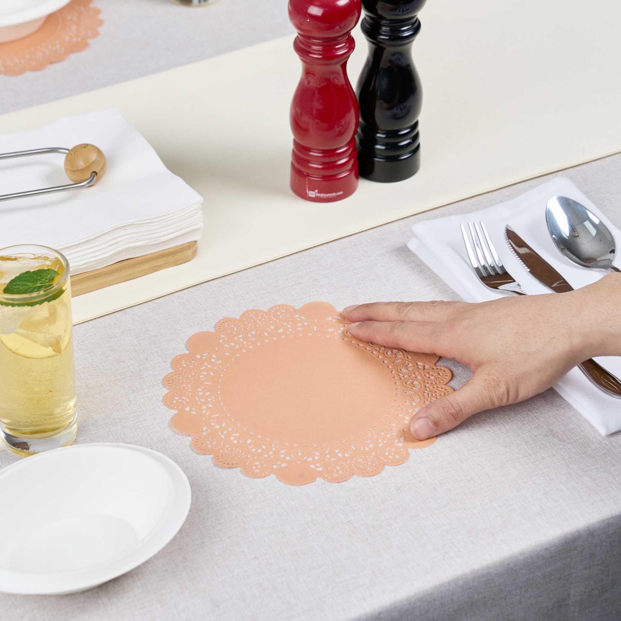 Pastry Tek Round Coral Paper Doilies - Lace - 8" x 8" - 4000 count box