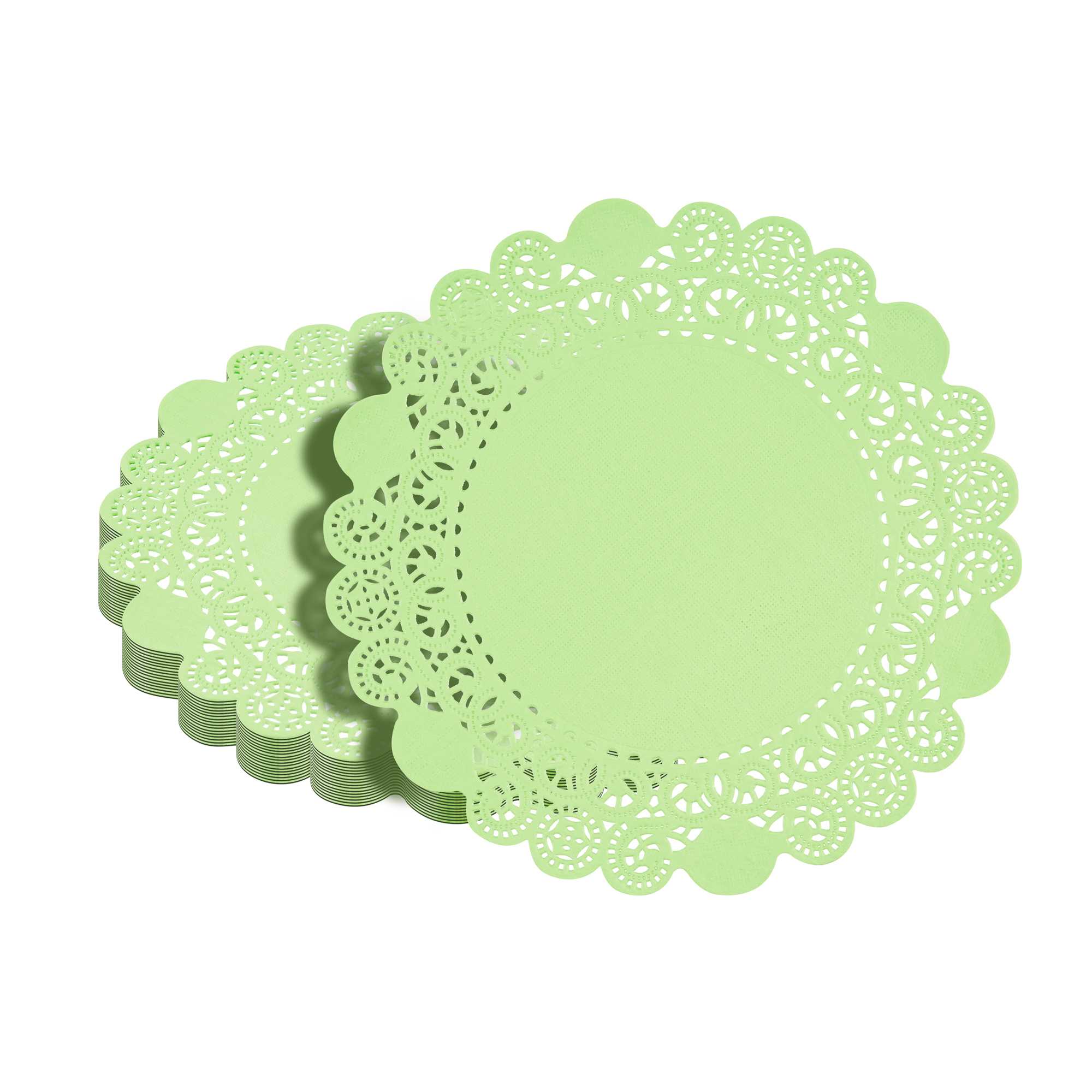 Pastry Tek Round Green Paper Doilies - Lace - 8" x 8" - 100 count box