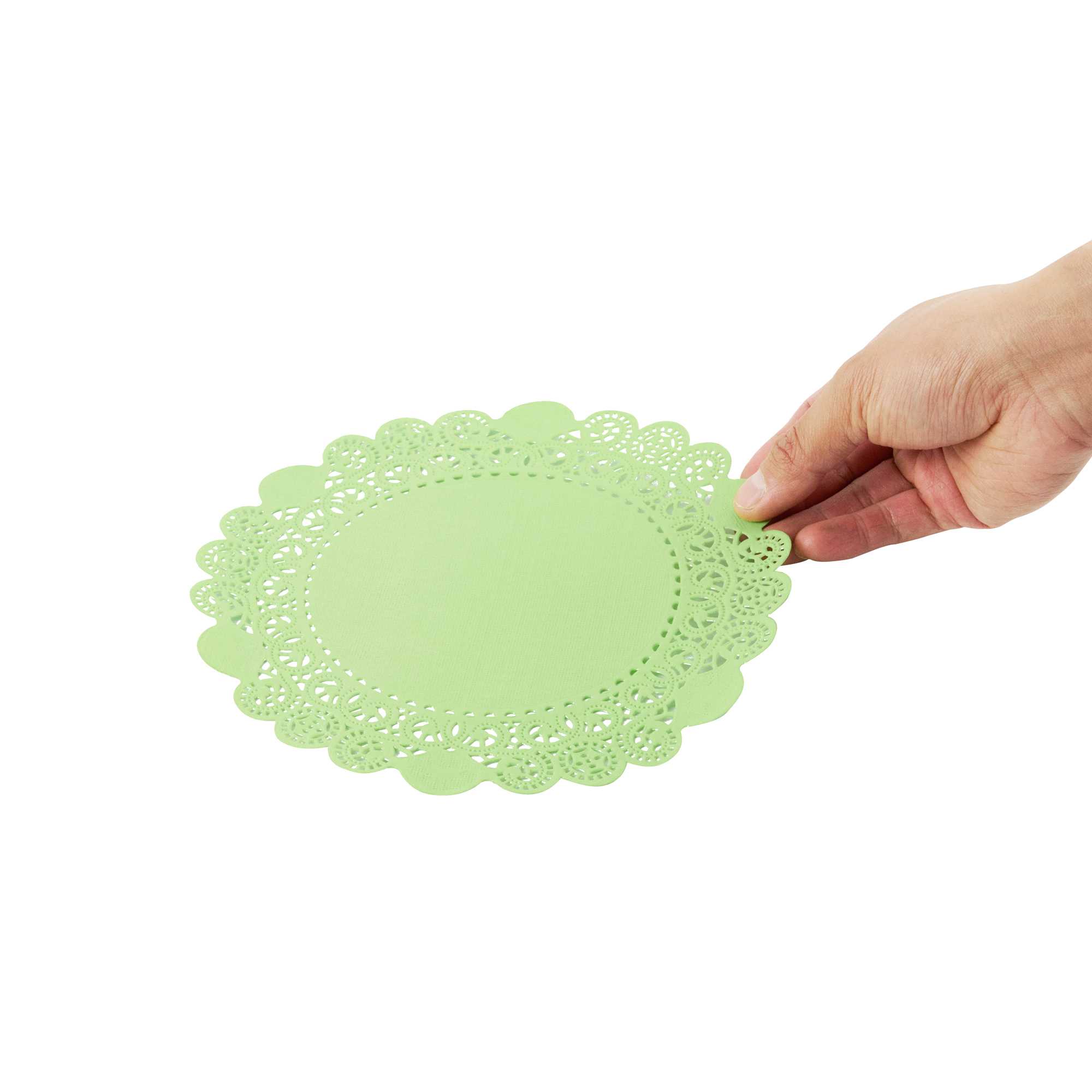 Pastry Tek Round Green Paper Doilies - Lace - 8" x 8" - 4000 count box
