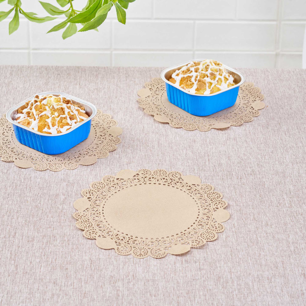 Pastry Tek Round Kraft Paper Doilies - Lace - 8" x 8" - 100 count box