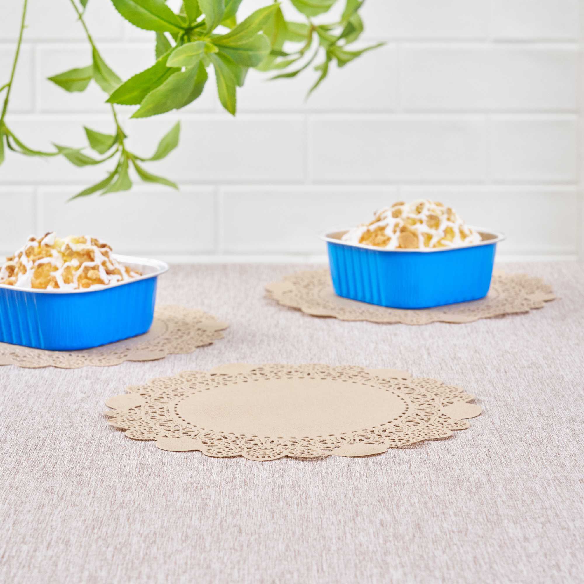 Pastry Tek Round Kraft Paper Doilies - Lace - 8" x 8" - 100 count box
