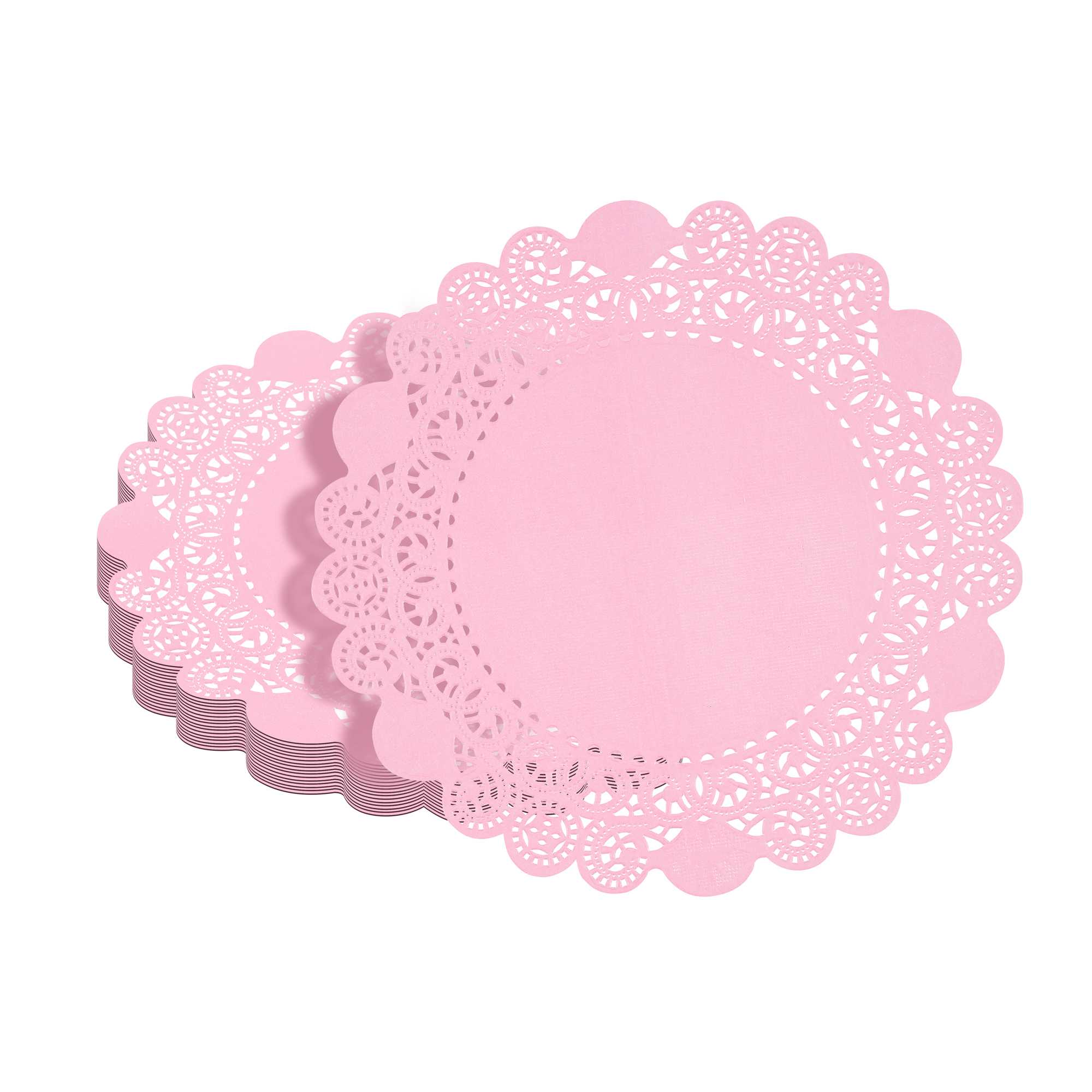 Pastry Tek Round Pink Paper Doilies - Lace - 8" x 8" - 100 count box