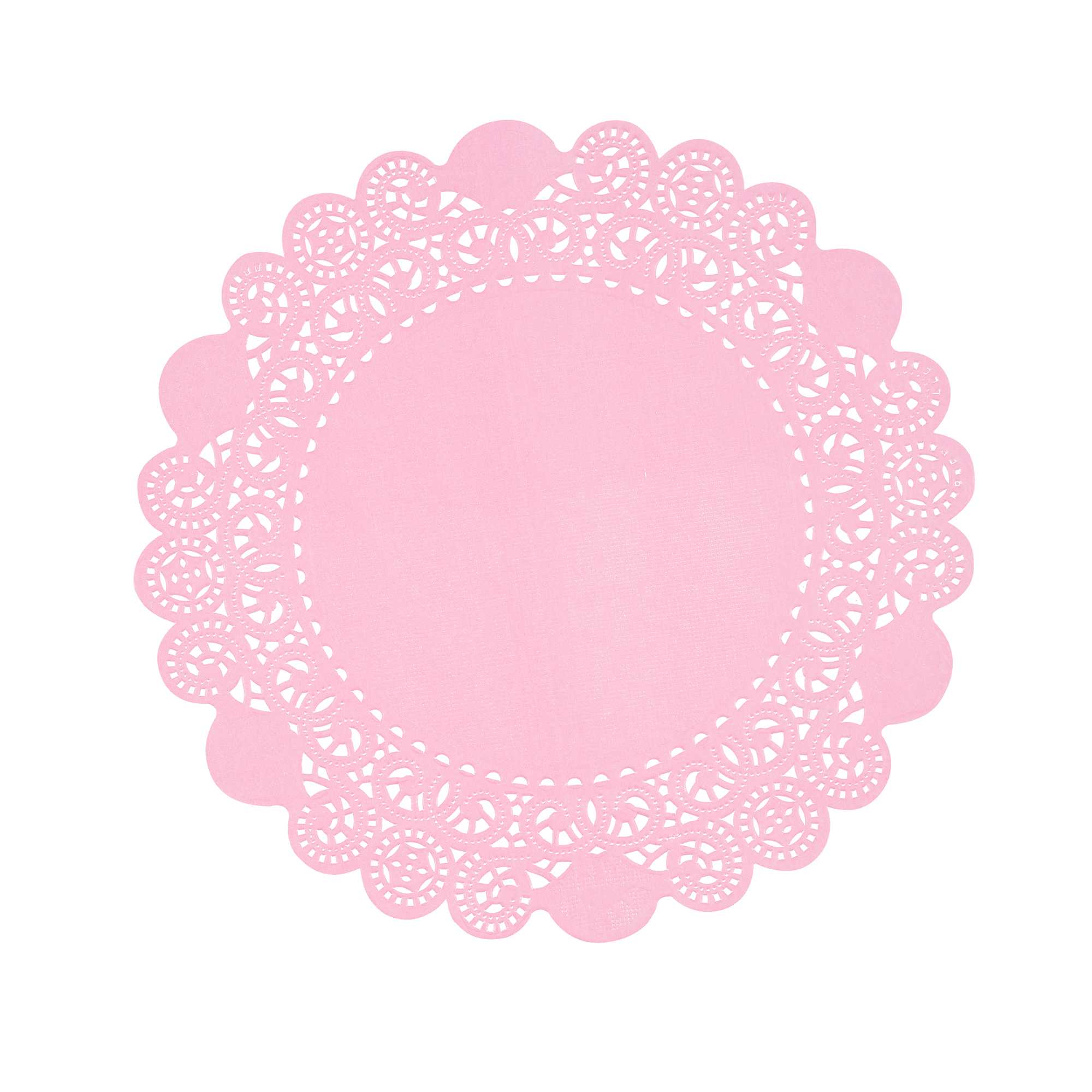 Pastry Tek Round Pink Paper Doilies - Lace - 8" x 8" - 100 count box