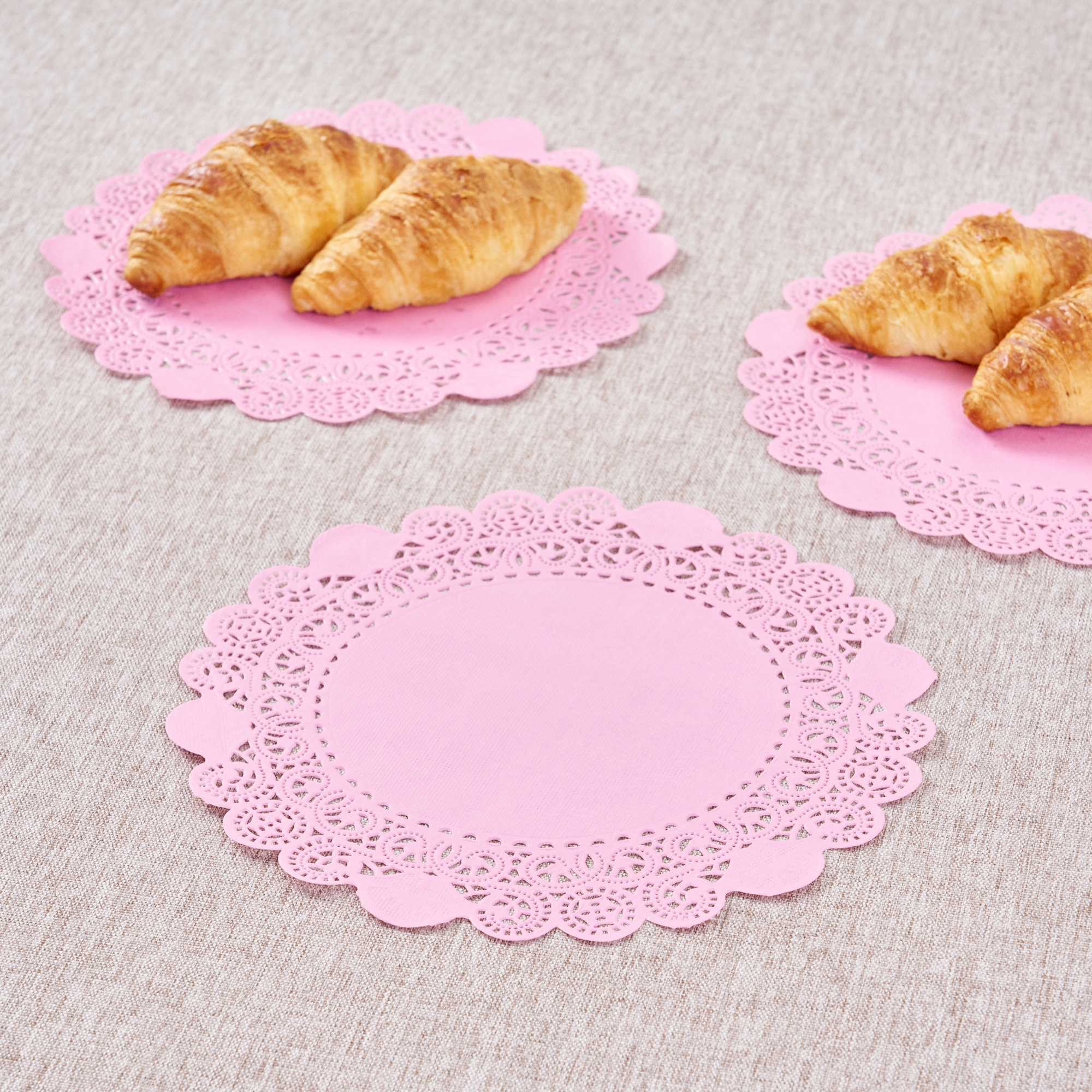 Pastry Tek Round Pink Paper Doilies - Lace - 8" x 8" - 100 count box