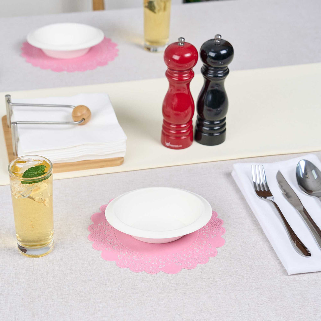 Pastry Tek Round Pink Paper Doilies - Lace - 8" x 8" - 100 count box