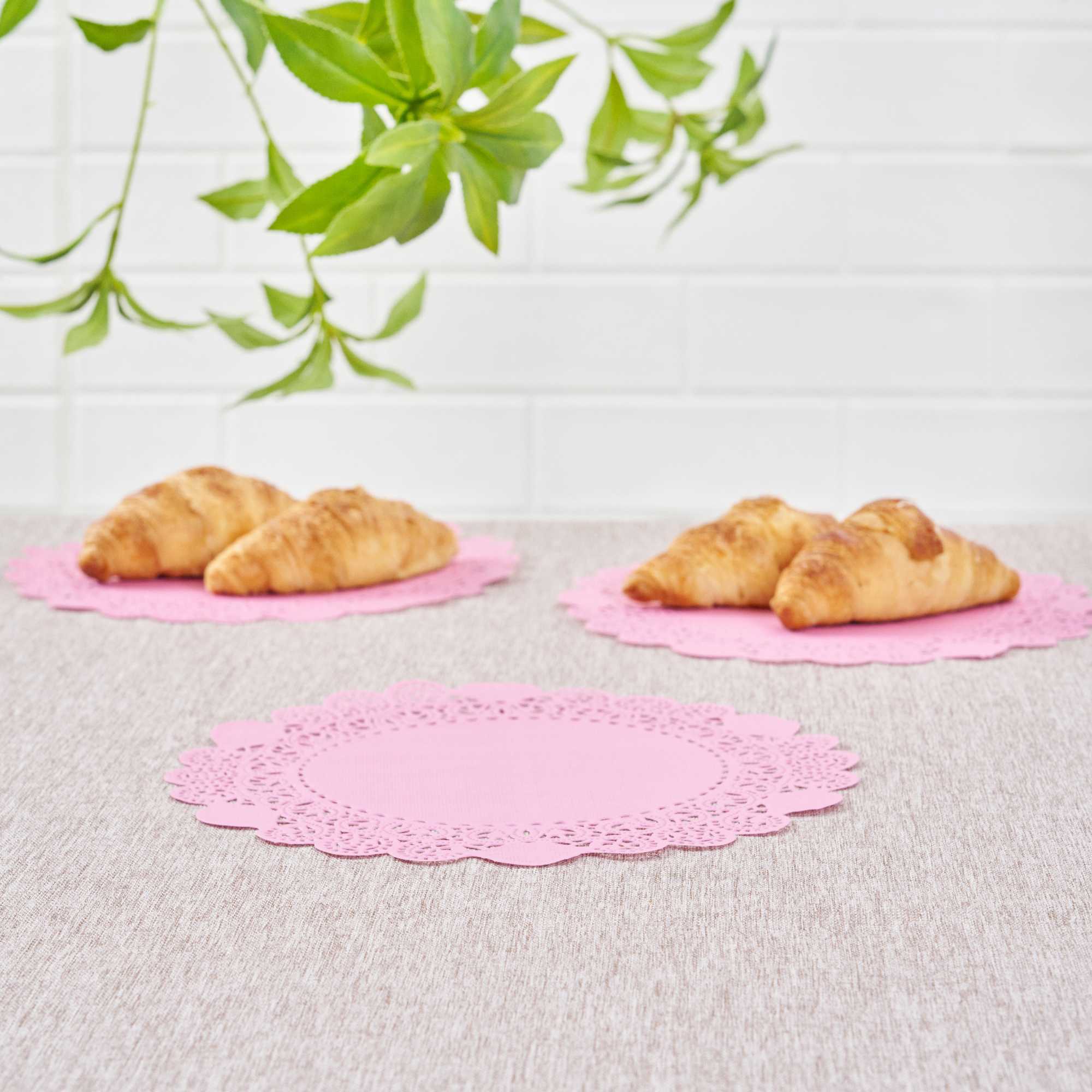 Pastry Tek Round Pink Paper Doilies - Lace - 8" x 8" - 100 count box