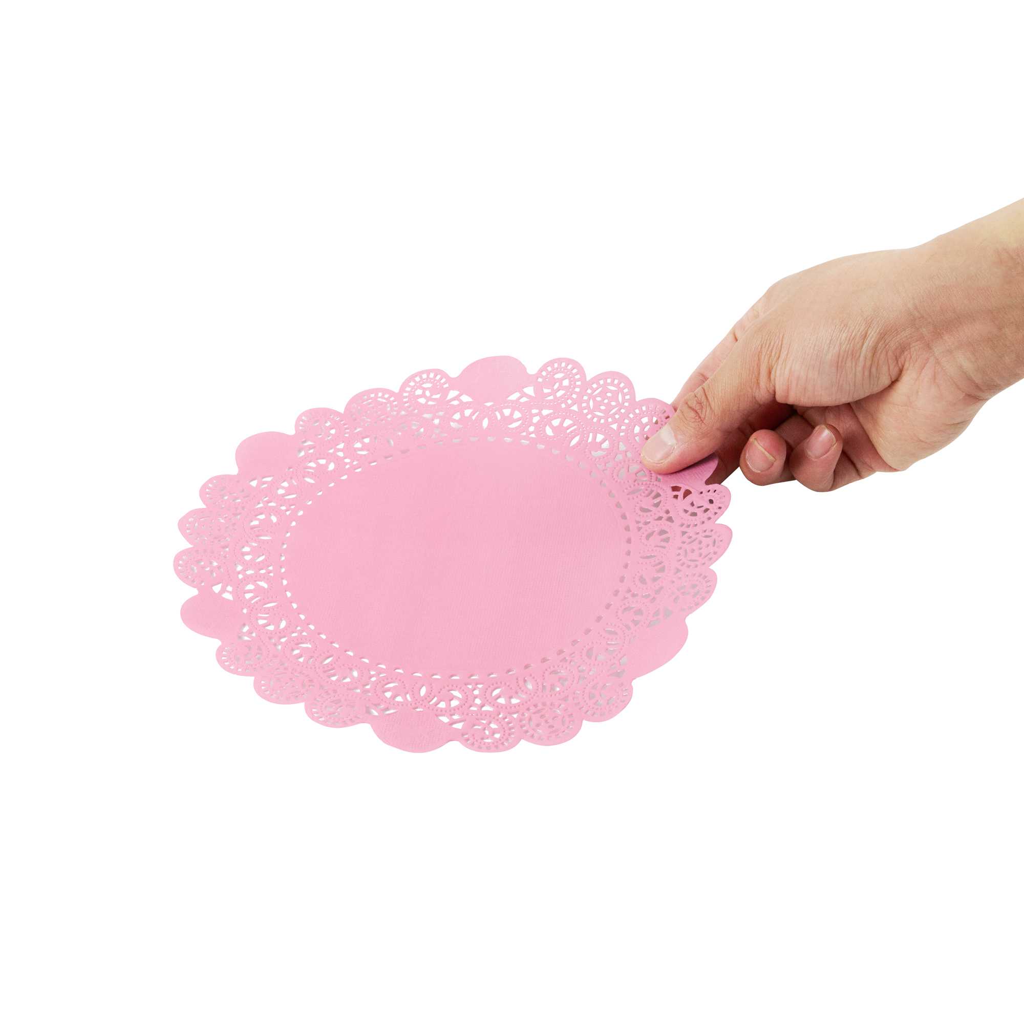 Pastry Tek Round Pink Paper Doilies - Lace - 8" x 8" - 4000 count box