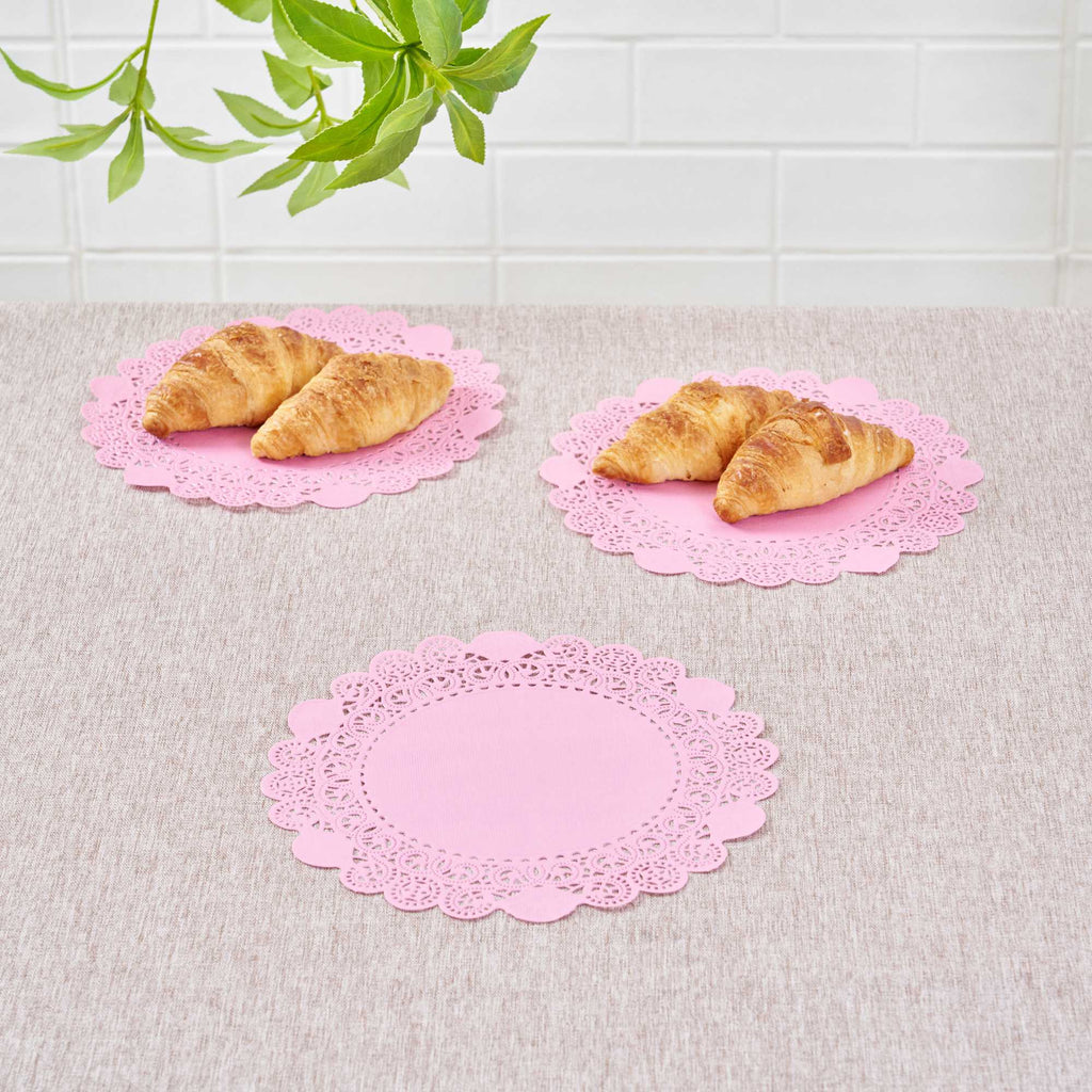 Pastry Tek Round Pink Paper Doilies - Lace - 8" x 8" - 4000 count box