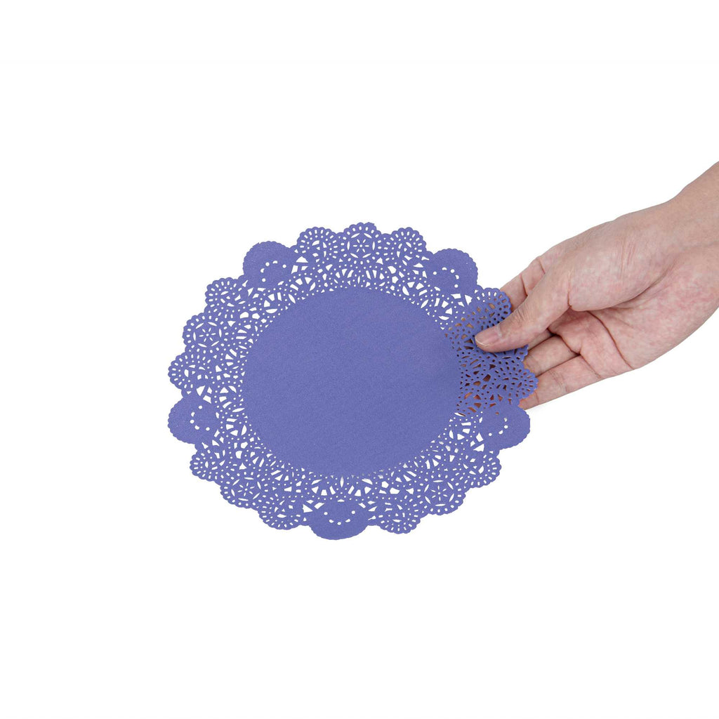 Pastry Tek Round Purple Paper Doilies - Lace - 8" x 8" - 100 count box