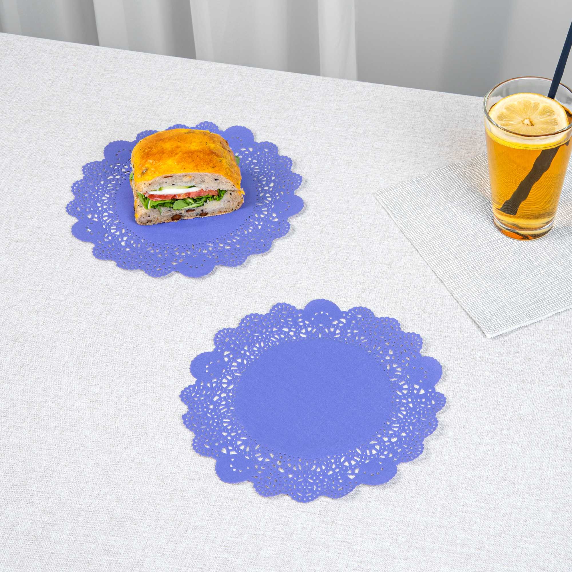Pastry Tek Round Purple Paper Doilies - Lace - 8" x 8" - 100 count box