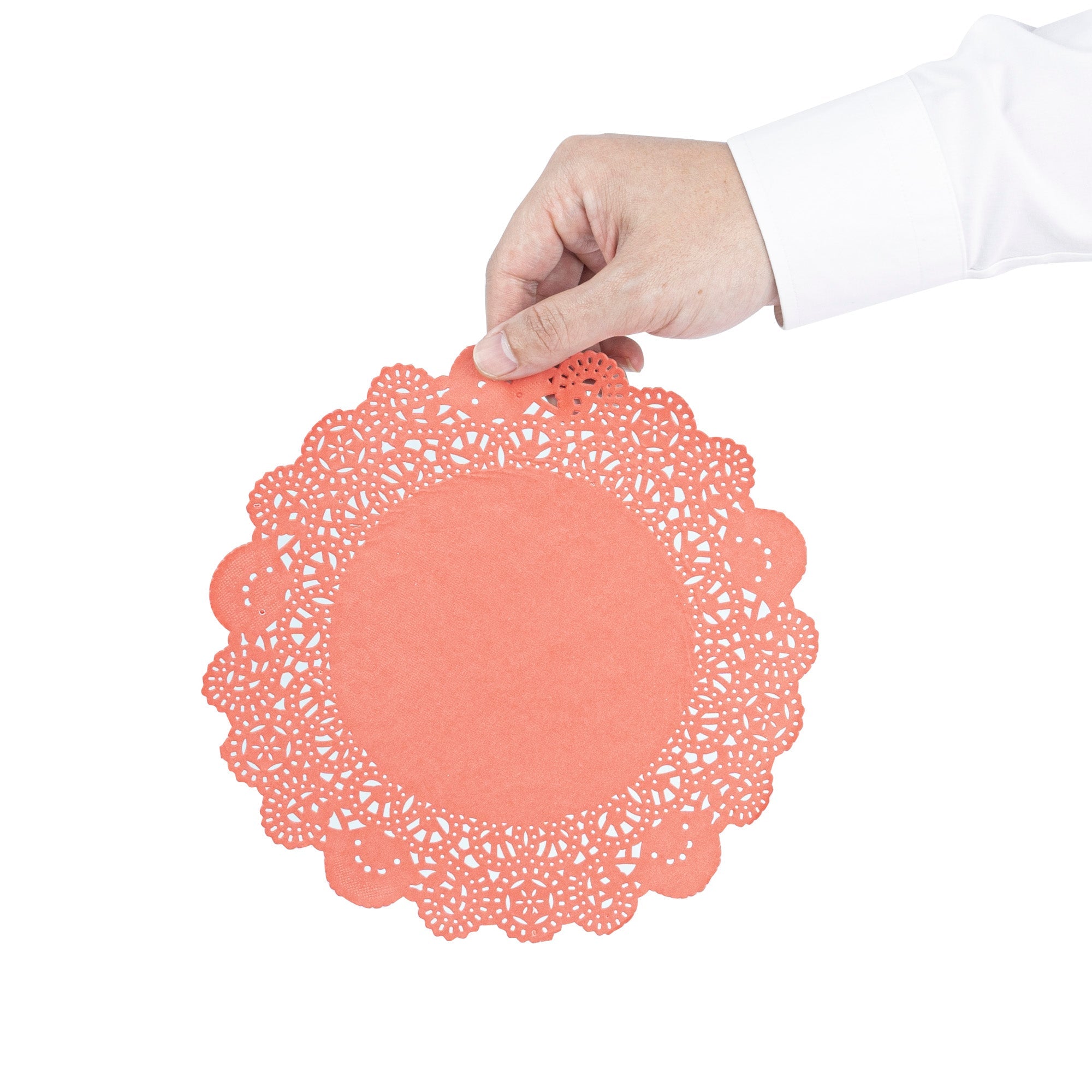 Pastry Tek Round Red Paper Doilies - Lace - 8" x 8" - 100 count box
