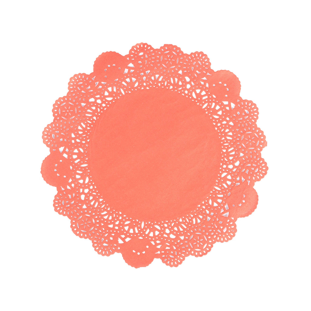 Pastry Tek Round Red Paper Doilies - Lace - 8" x 8" - 100 count box