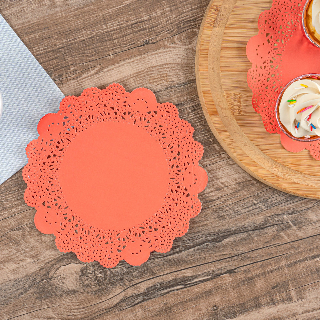 Pastry Tek Round Red Paper Doilies - Lace - 8" x 8" - 4000 count box