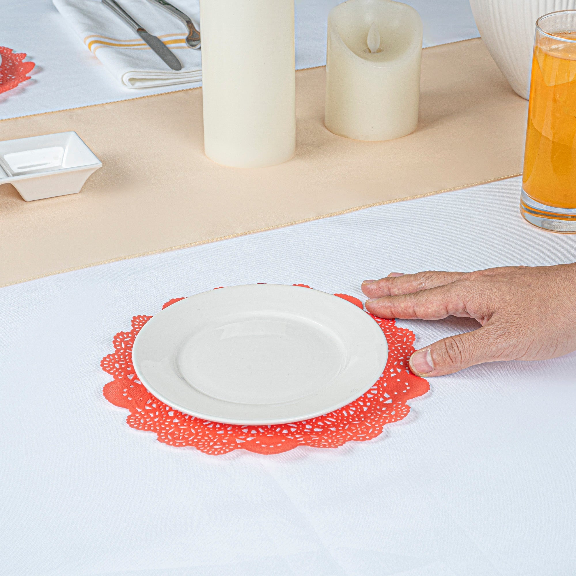 Pastry Tek Round Red Paper Doilies - Lace - 8" x 8" - 4000 count box