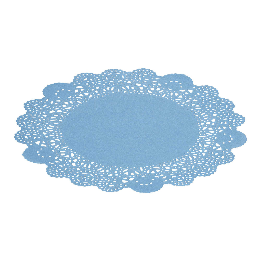Pastry Tek Round Sky Blue Paper Doilies - Lace - 8" x 8" - 100 count box
