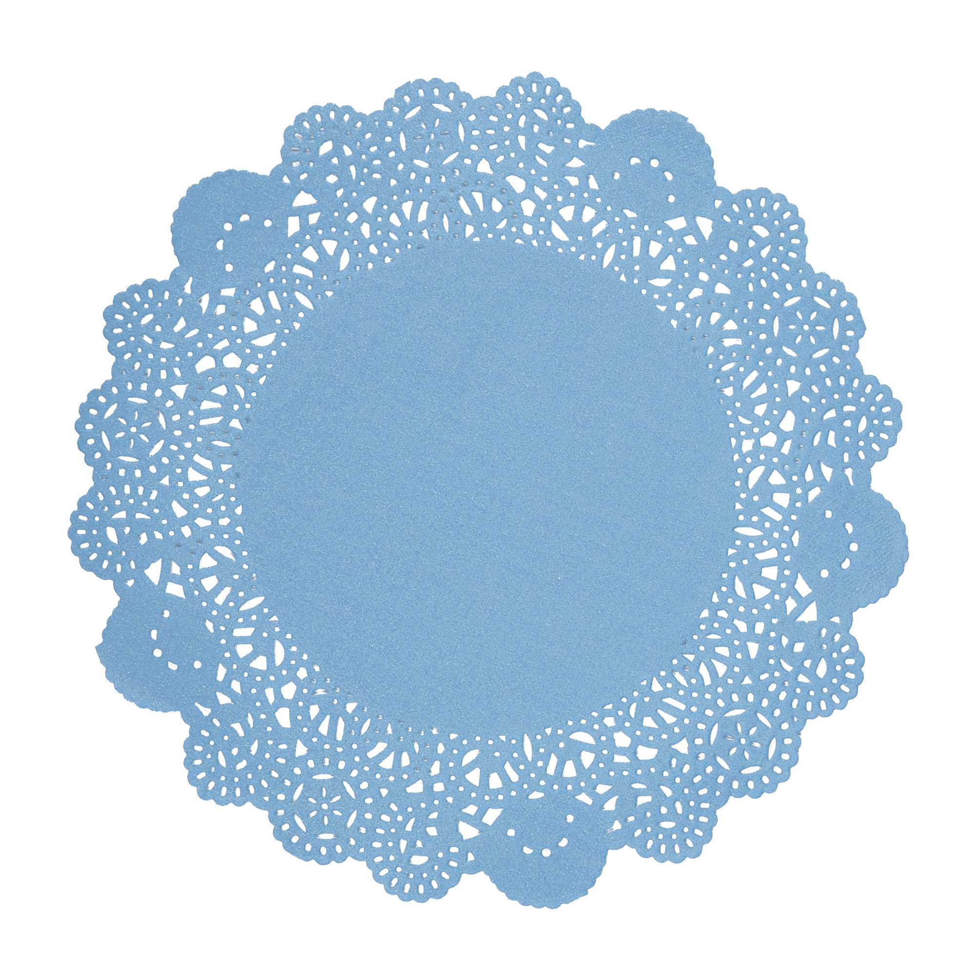 Pastry Tek Round Sky Blue Paper Doilies - Lace - 8" x 8" - 100 count box