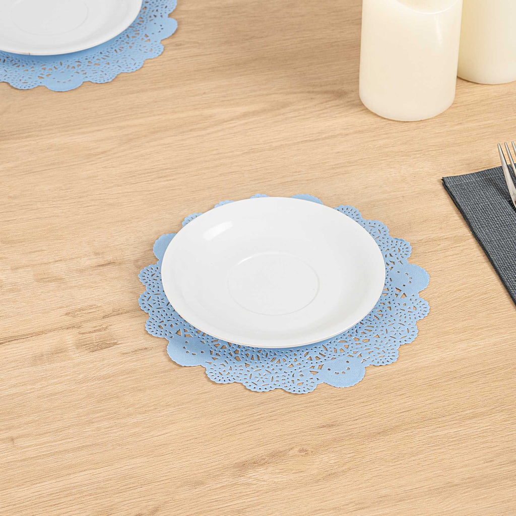 Pastry Tek Round Sky Blue Paper Doilies - Lace - 8" x 8" - 100 count box