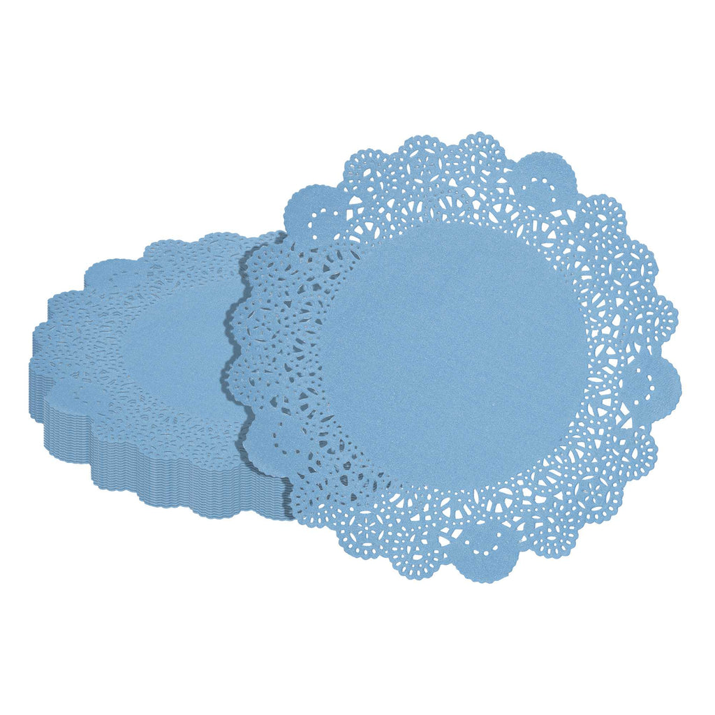 Pastry Tek Round Sky Blue Paper Doilies - Lace - 8" x 8" - 4000 count box