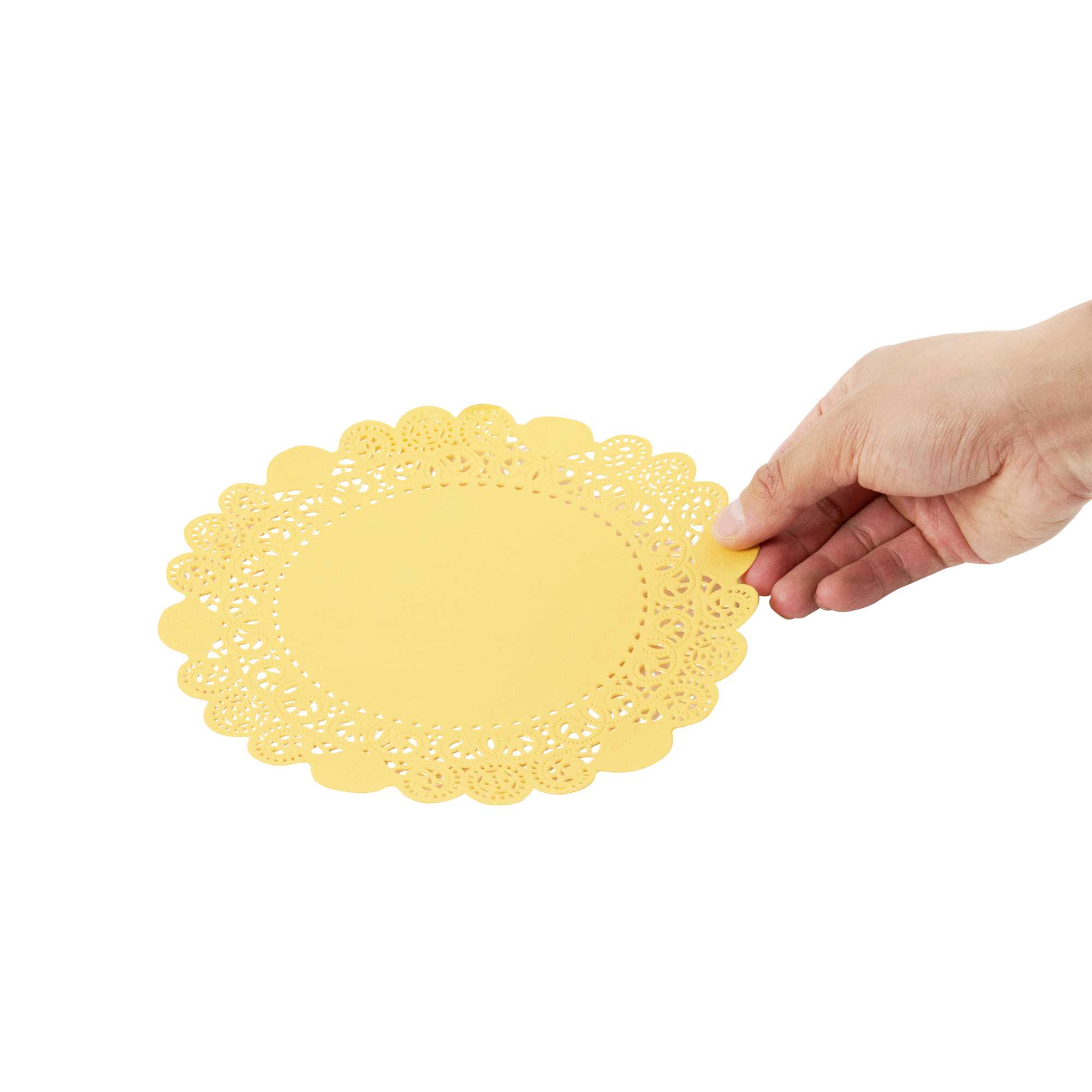 Pastry Tek Round Orange Paper Doilies - Lace - 8" x 8" - 100 count box