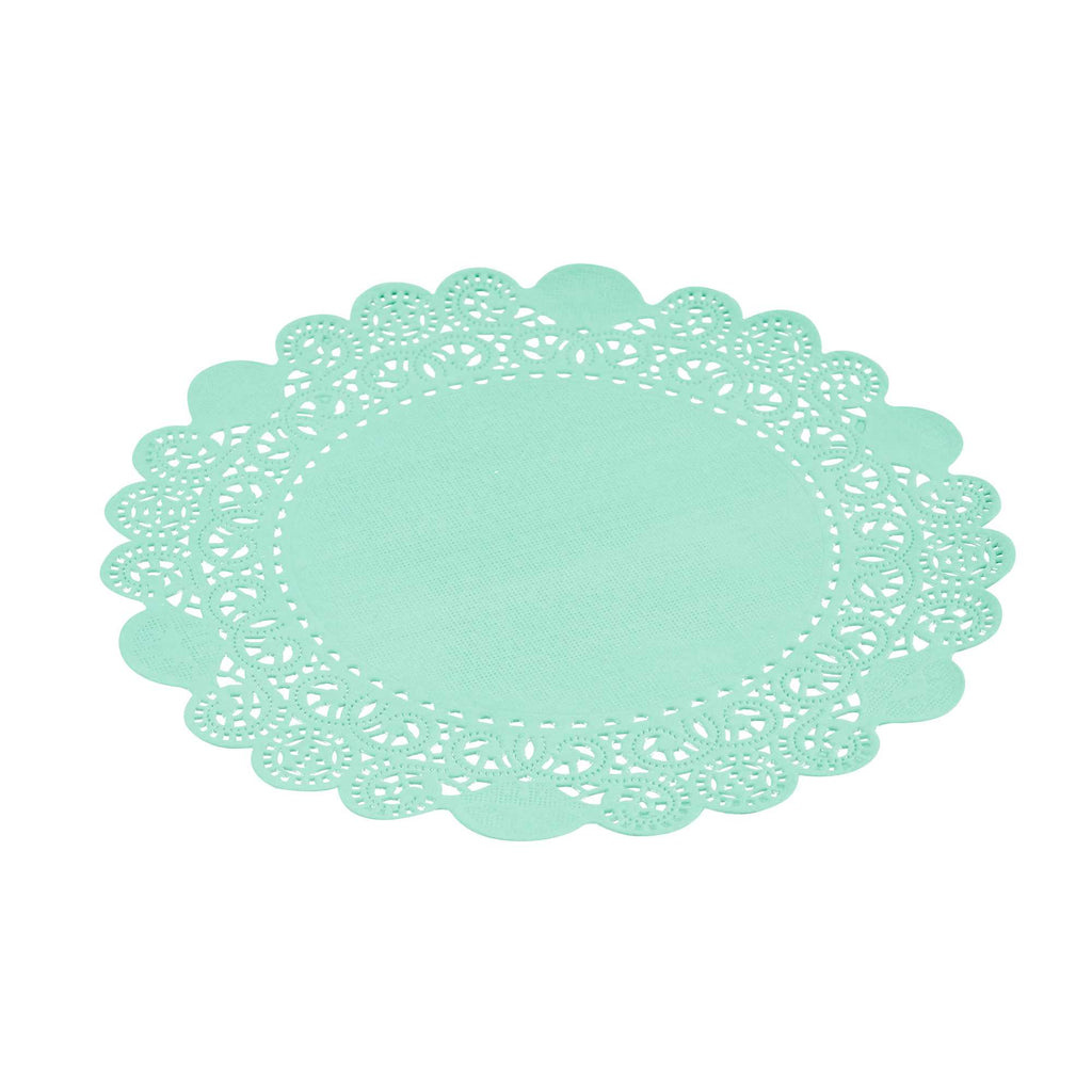 Pastry Tek Round Teal Paper Doilies - Lace - 8" x 8" - 4000 count box